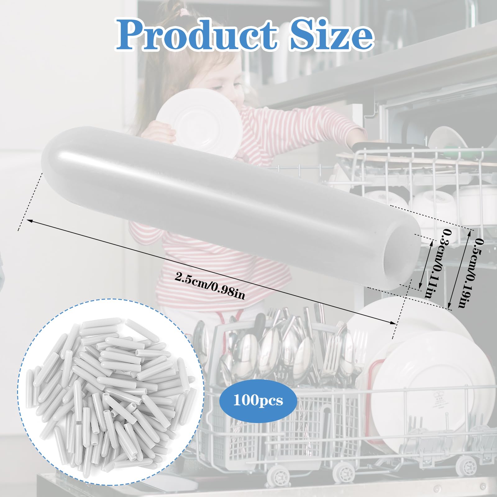 Bewudy 100-Pack Universal Dishwasher Rack Repair Kit - 1 Inch White Round End Caps for Tine Prongs, Durable Rack Coating & Replacement Tips - Fix Loose or Broken Dishwasher Racks for Bosch, Whirlpool, GE & More - Perfect for Kitchen Appliance Maintenance & DIY Repairs