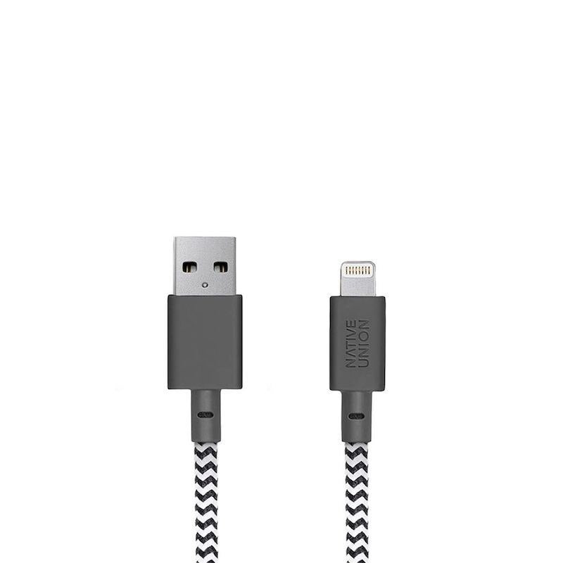 Premium Braided Native Union Lightning Cable XL 3m - Durable & Fast Charging - Black/White - Perfect for iPhone, iPad & Travel Accessories