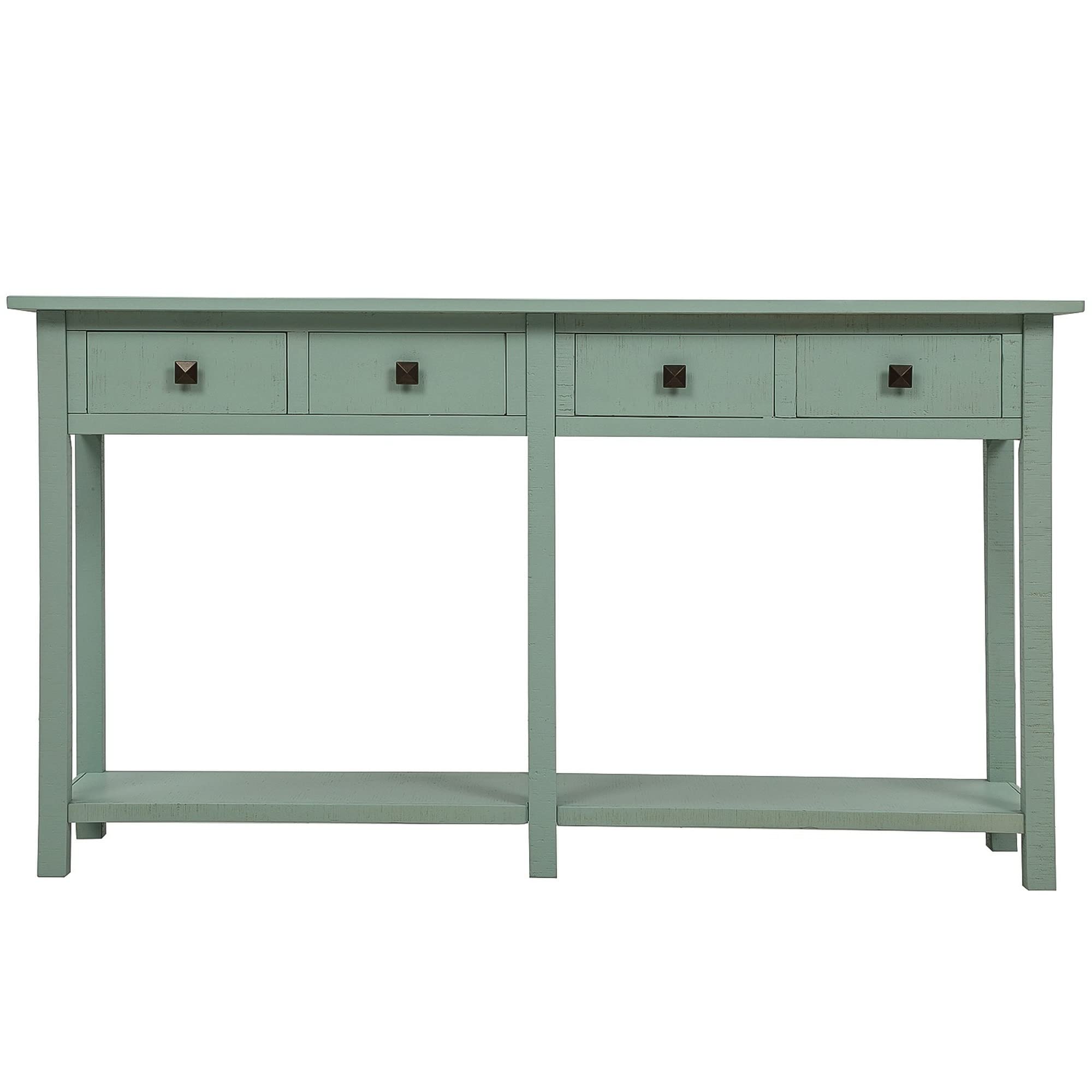 Rustic Brushed Texture Entryway Console Table with Drawers & Bottom Shelf - Farmhouse Style Hallway Sofa Table for Living Room, Entryway & Foyer Decor