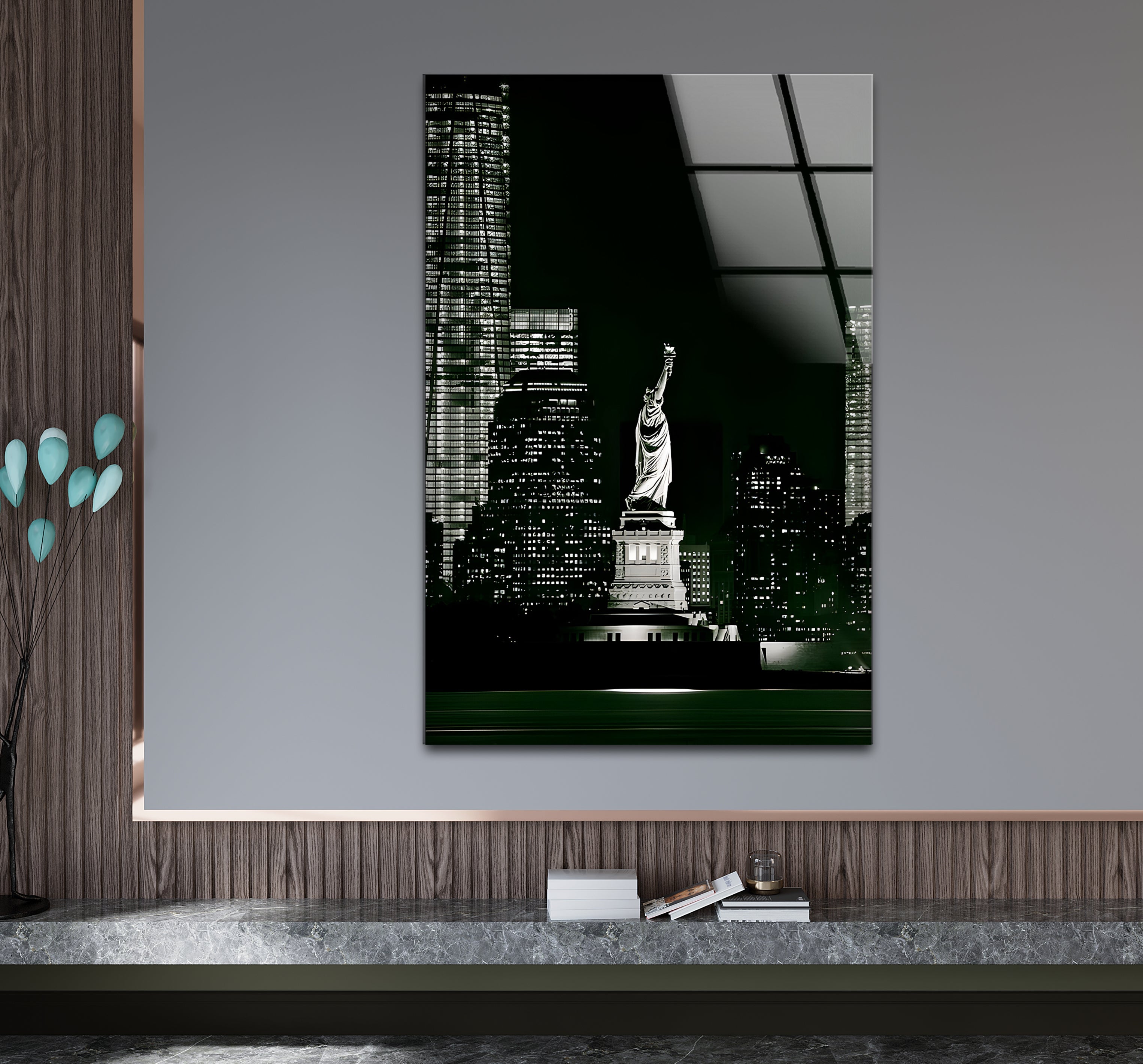 Black & White Statue of Liberty Glass Wall Art - Elegant Home Decor for Living Room, Office & Gifts - USA Patriotic Souvenir & New York Themed Interior Design