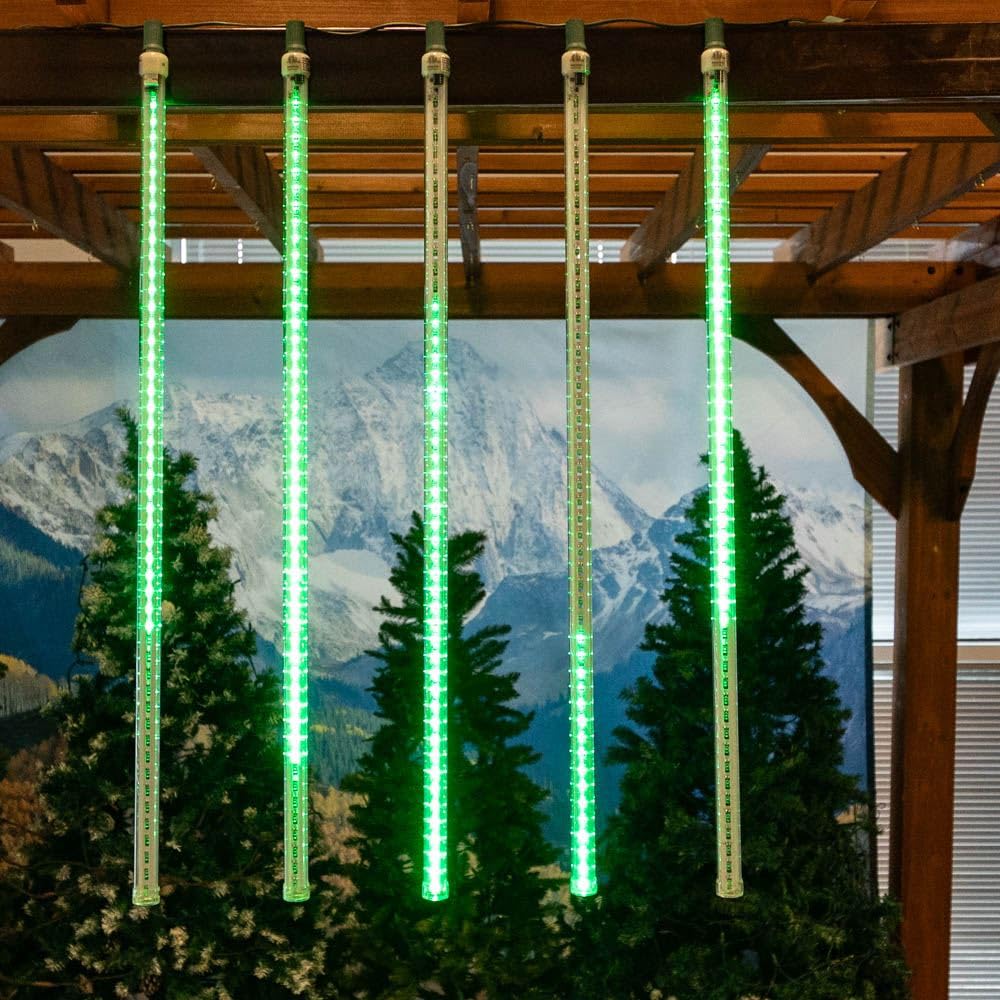 5 Pack Green 36 Inch LED Cascading Meteor Shower Icicle Tube Lights - Outdoor Christmas Decorations for Roof, Yard & Garden - Fits C9 E17 Intermediate Base - Weatherproof & Energy Efficient