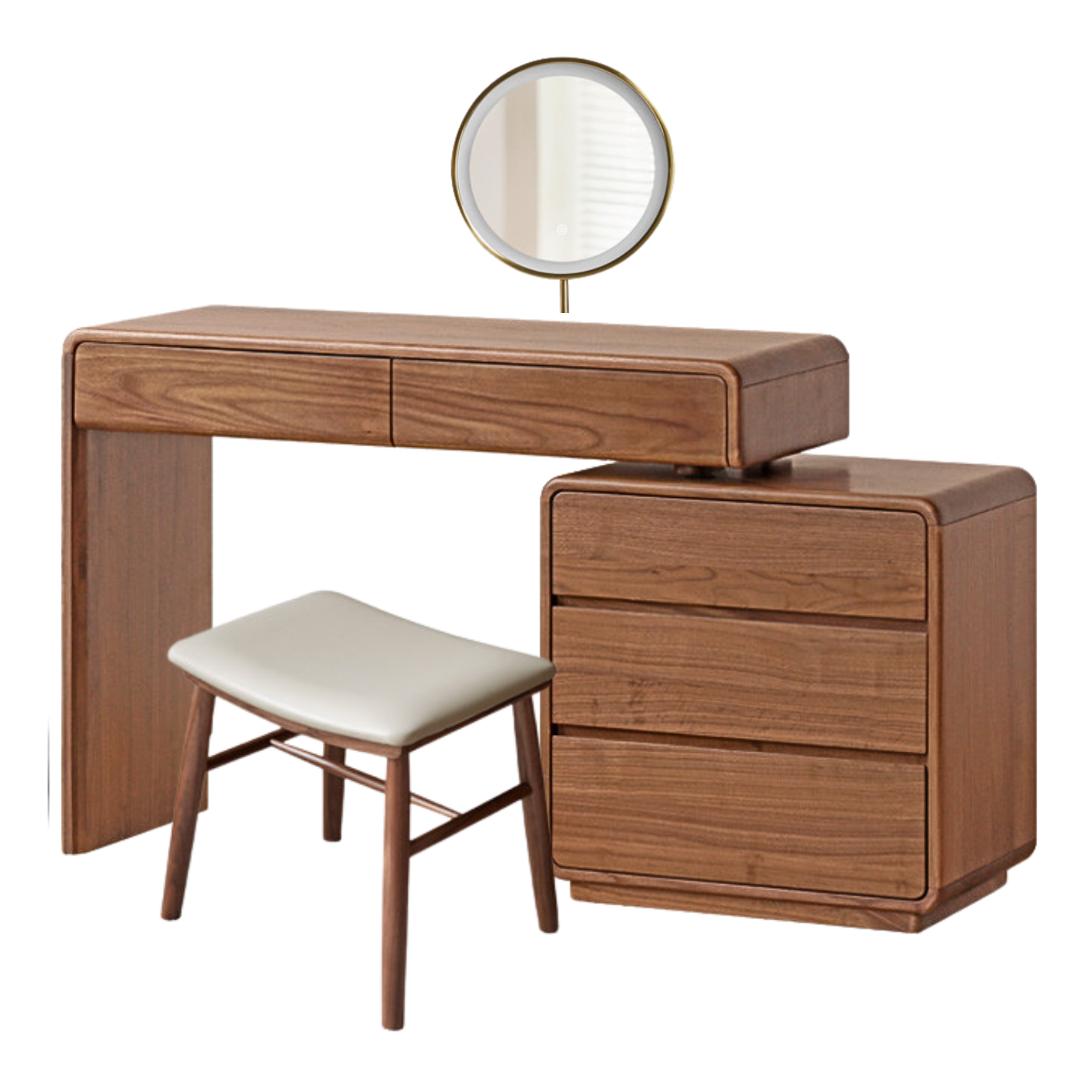 Solid Black Walnut Wood Dressing Table with Drawers - Elegant Vanity Desk for Bedroom, Makeup & Jewelry Storage