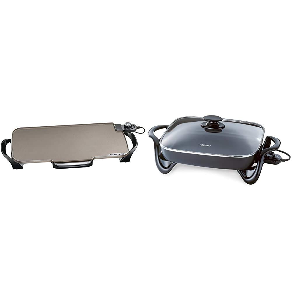 Presto 22-Inch Ceramic Electric Griddle & 16-Inch Electric Skillet Bundle - Nonstick Cookware Set for Pancakes, Burgers, Stir Fry - Perfect for Home Kitchen, Camping & Outdoor Cooking