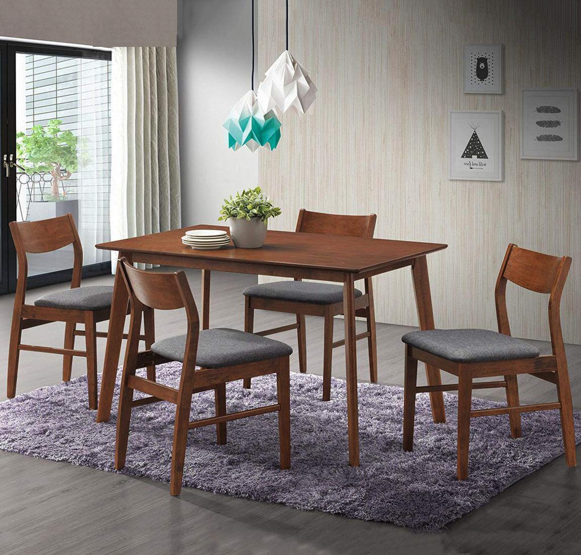 Natural Oak Wood Dining Table - Mid Century Modern Rectangular Kitchen Table for 4, Small Space Dining Solution, Perfect for Apartments & Cozy Homes (Brown) | Ideal for Family Meals, Entertaining Guests & Home Office Workspace