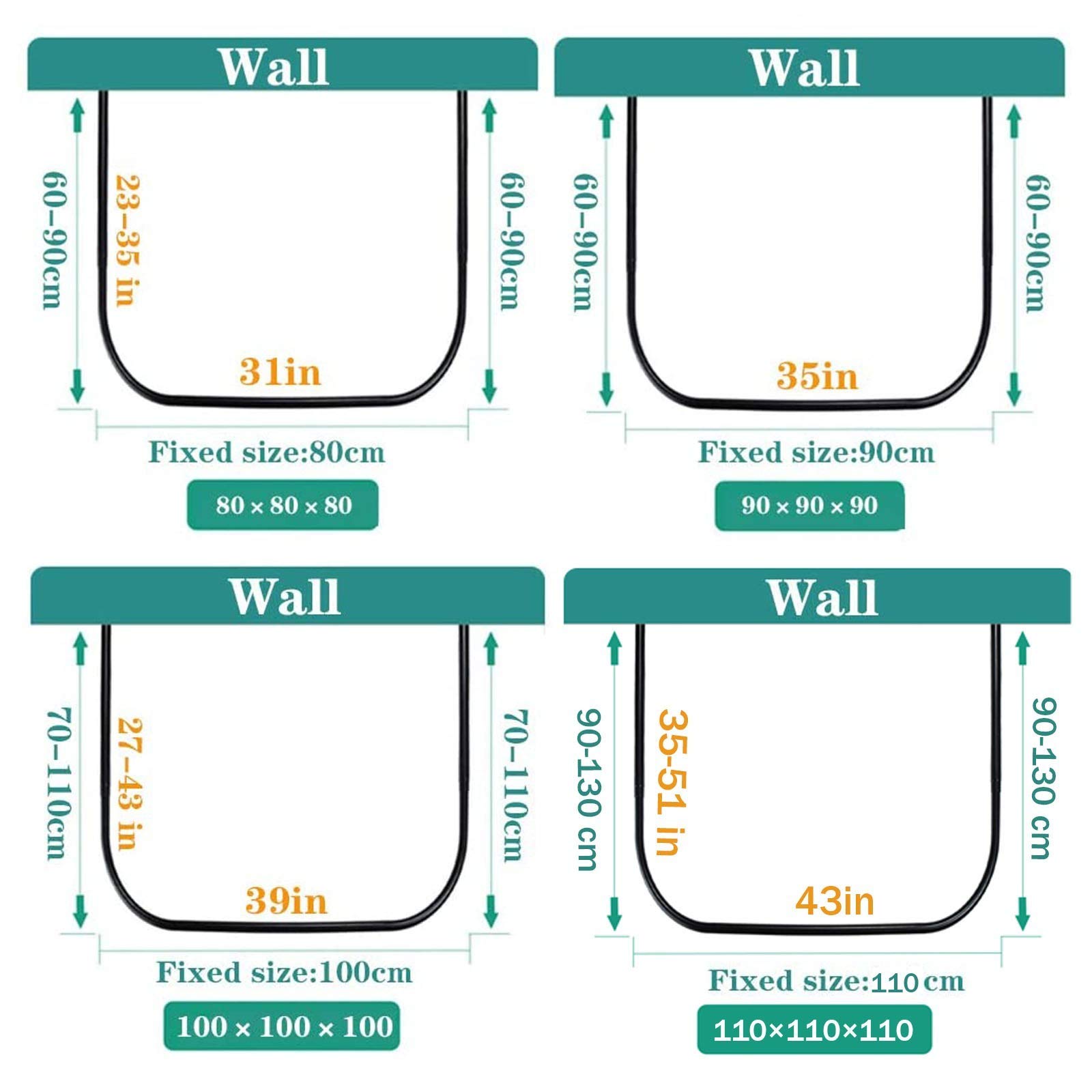 Stainless Steel U-Shaped Curved Shower Curtain Rod - Adjustable Tension Rod for Bathroom, Bathtub & Closet - No Drilling Installation - 80×80×80 Inches - Perfect for Small Spaces & Corner Showers