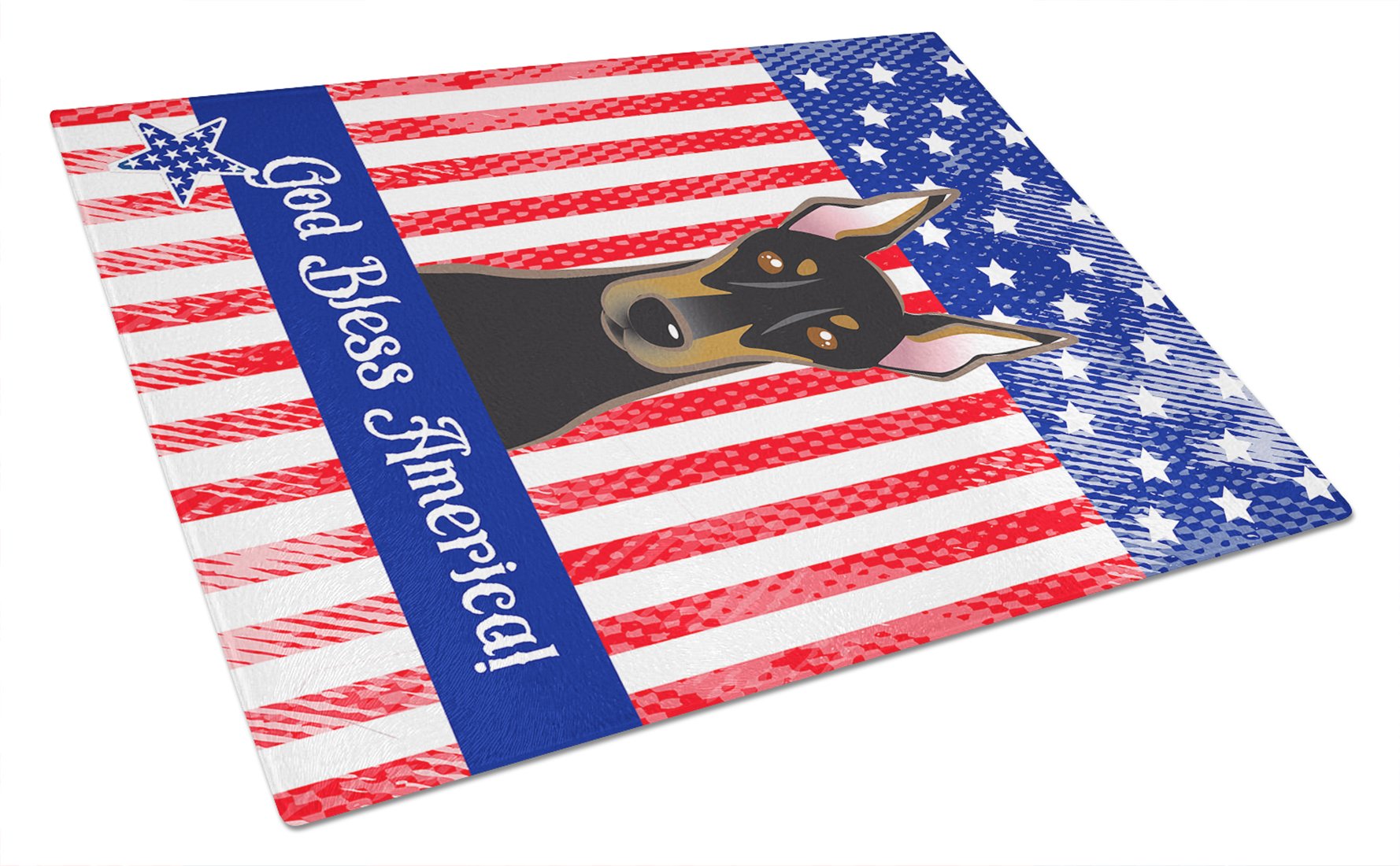 American Flag & Doberman Tempered Glass Cutting Board - Large Decorative Kitchen Chopping & Serving Board | Perfect for BBQ Parties, Holiday Entertaining & Home Decor | Durable Glass Cutting Surface for Meat, Cheese & Vegetables