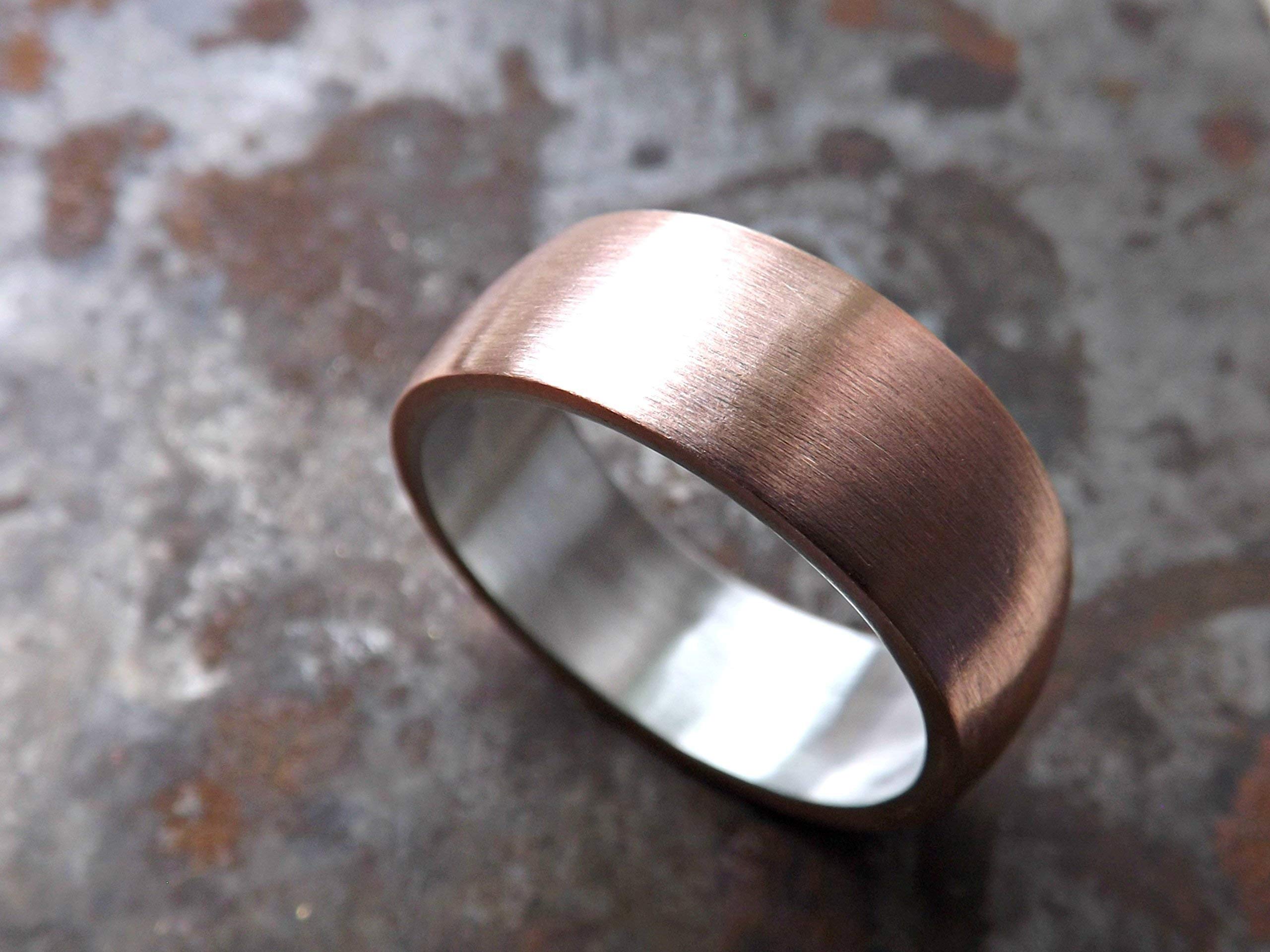 Handmade Domed Copper Wedding Ring for Men - Personalized Engraved Mixed Metal Ring (Copper & Silver) - Unique Alternative Wedding Band & Anniversary Gift - Perfect for Engagements, Weddings & Special Occasions