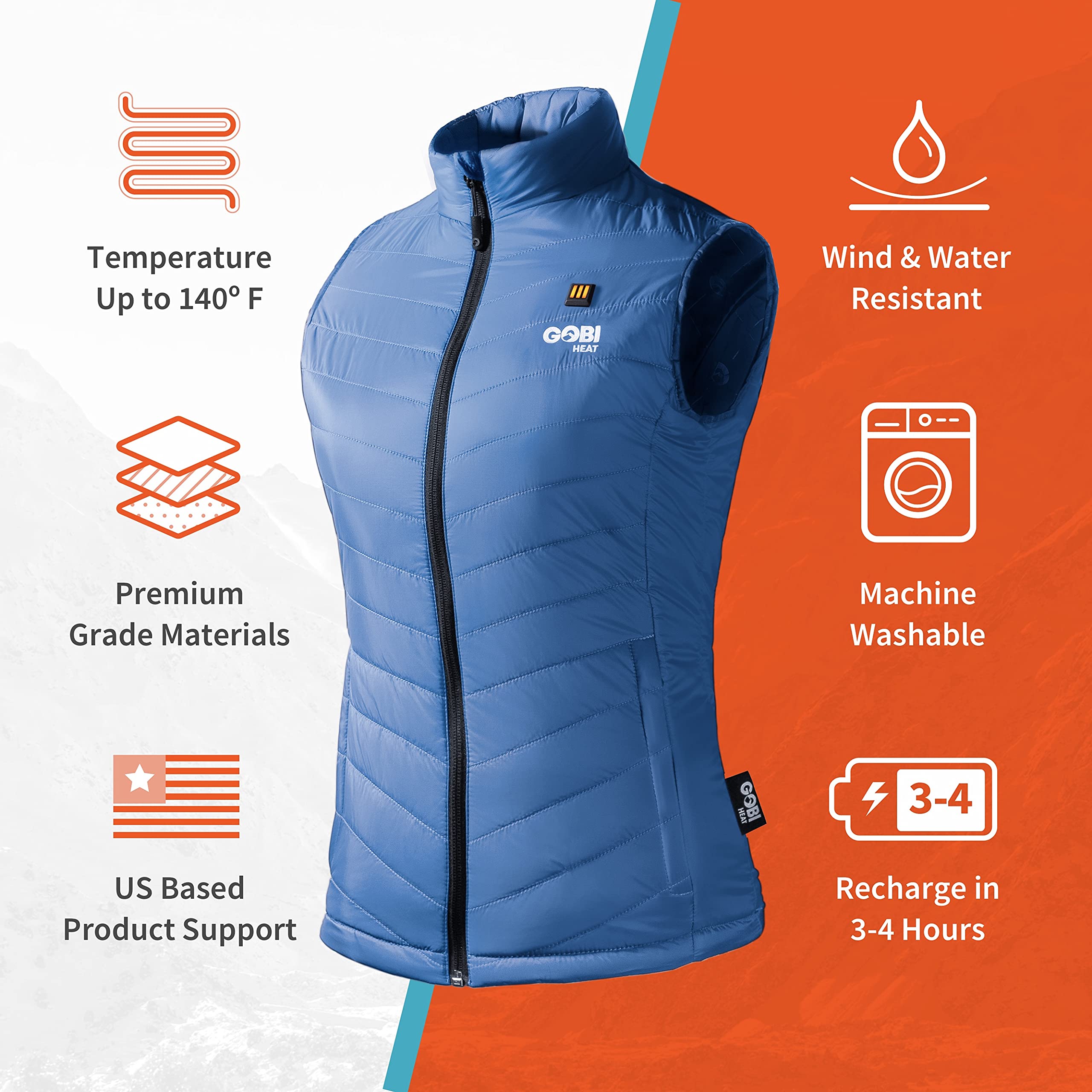 Dune Women's Heated Vest with Rechargeable Battery - 10 Hours Heating Time, Includes USB Charger, Machine Washable for Winter Outdoor Activities, Hiking & Camping