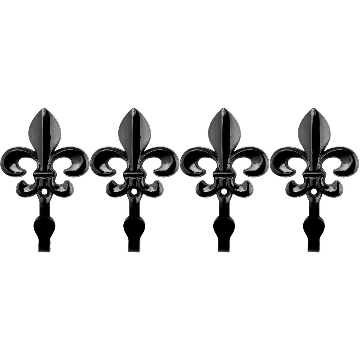 Heavy Duty Metal Wall Hooks - 4 Pack Black Bathroom & Coat Hooks for Towels, Robes, Hats, Scarves, Belts, Bags & More - Durable Decorative Hanging Hooks for Home, Office & Dorm Organization