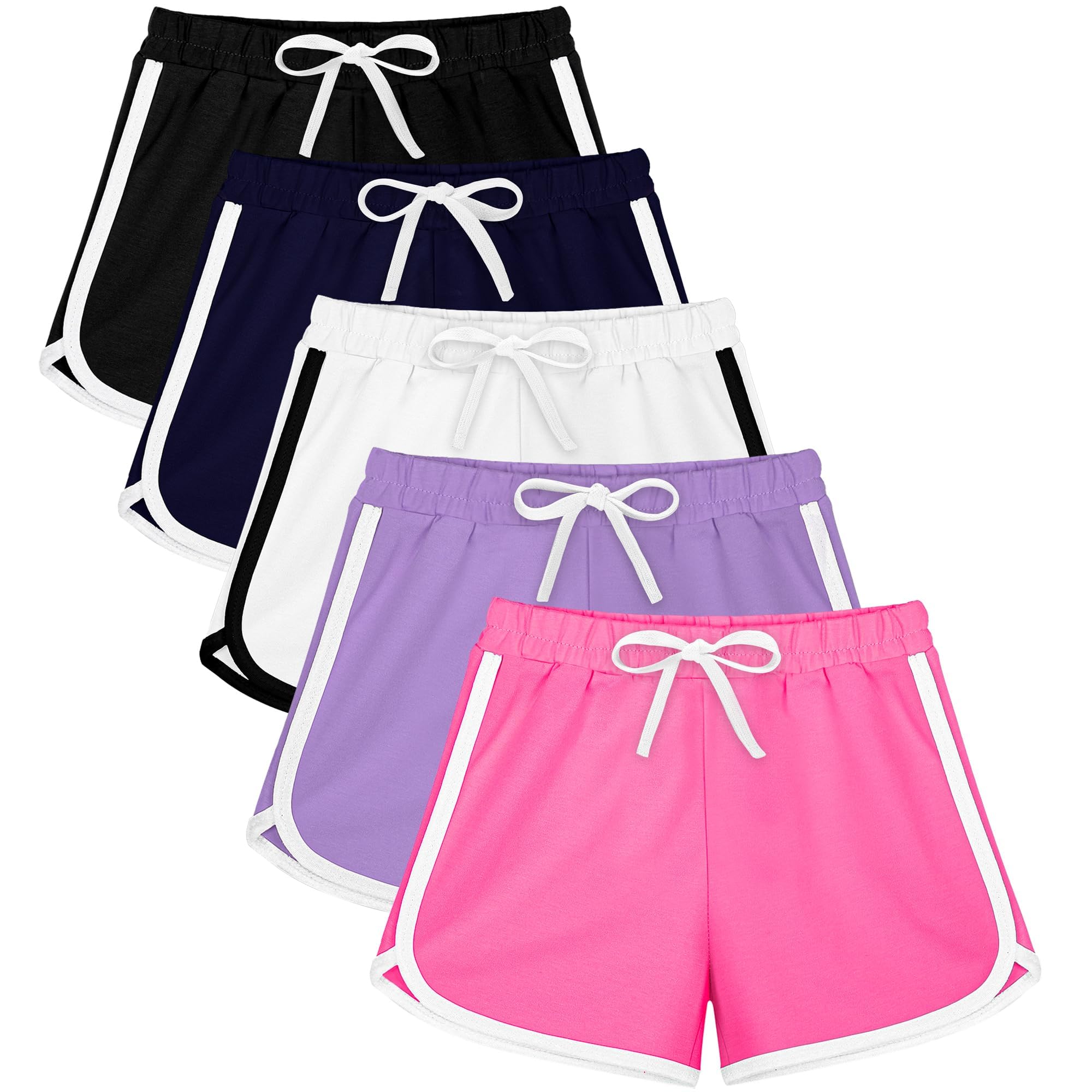 Resinta 5-Pack Girls' Cotton Athletic Shorts - Breathable Active Running Shorts for Toddlers, Summer Yoga Shorts with Dolphin Print - Perfect for Playtime, Sports & Outdoor Activities