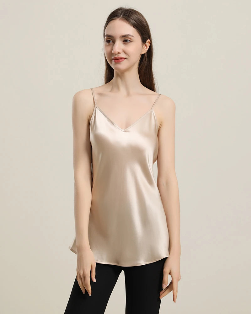 19Momme V-Neck Silk Camisole for Women - Luxury Soft Sleepwear & Loungewear - Perfect for Nightwear, Bridal Shower & Relaxing at Home