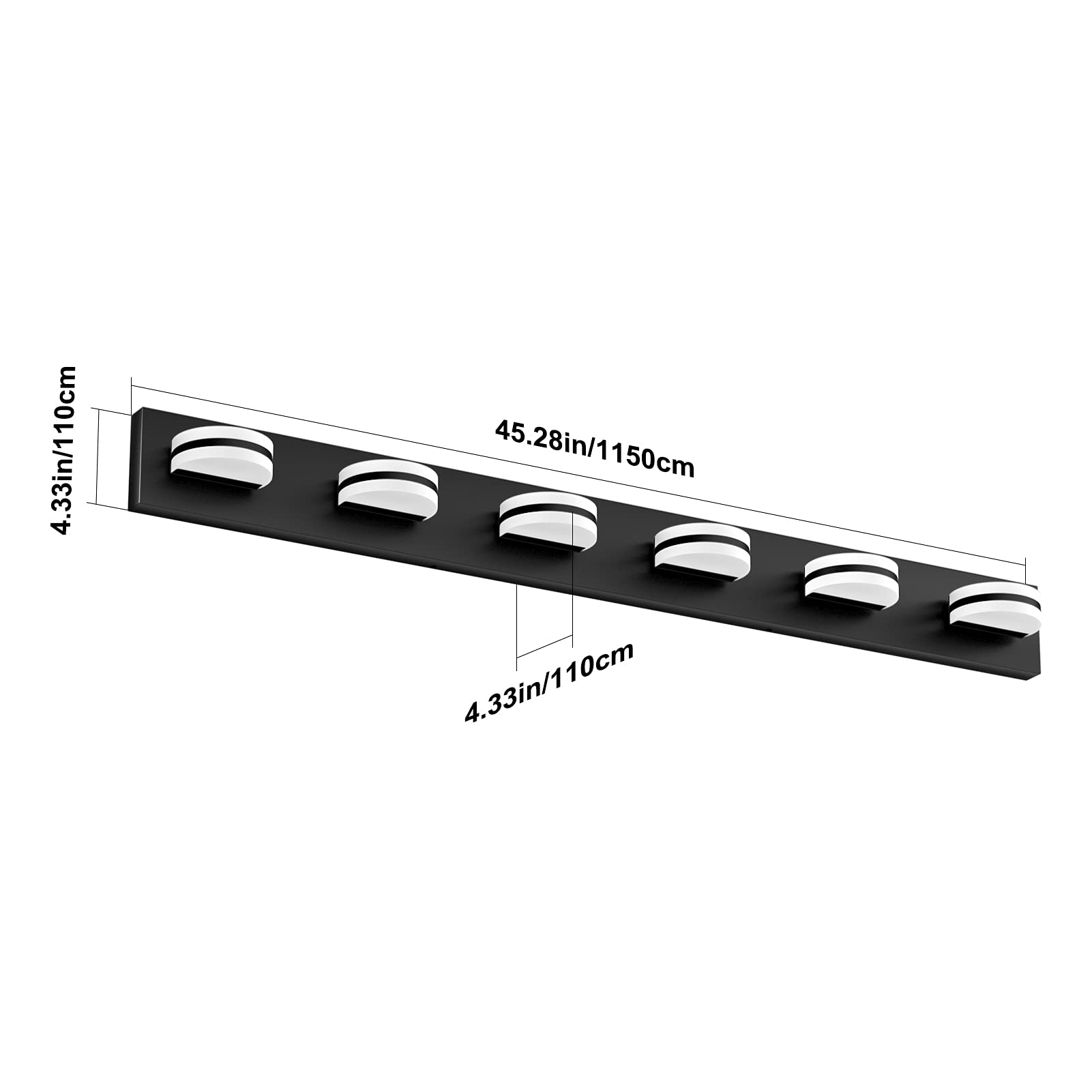 Aipsun 6-Light Modern Black LED Vanity Light Fixture - Up and Down Lighting for Bathroom Mirror - 6000K Cool White - Perfect for Bathroom, Dressing Room & Makeup Area