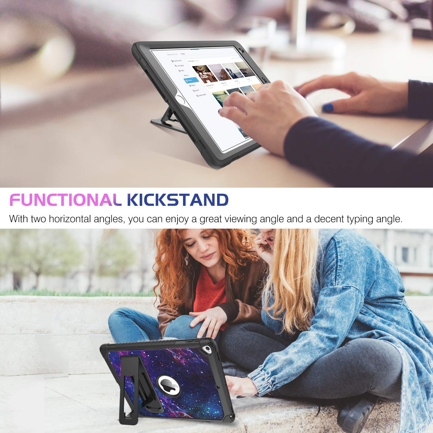 YINLAI Shockproof Protective Case for iPad 6th/5th Gen, iPad 9.7 Inch (2017/2018), iPad Pro 9.7 & iPad Air 2 - Space Purple | Women Girls Kids Friendly | Kickstand Feature | Models A1893/A1954/A1822/A1823 | Perfect for School, Travel & Home Use