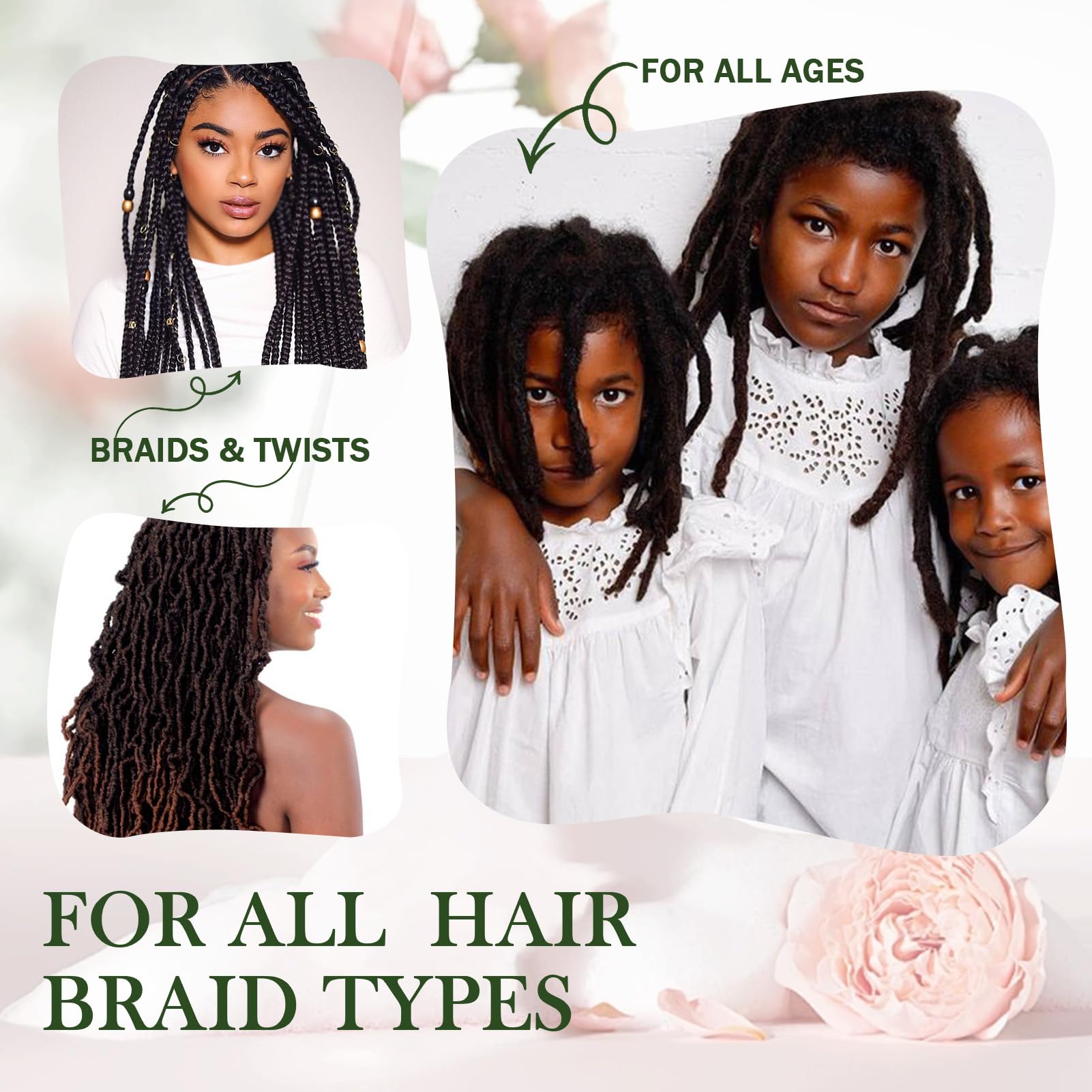 Organic Rose Mint Braid Spray (6.8 fl oz) - Dreadlock Moisturizer for Itchy Scalp, Adds Shine & Hydration - Lightweight Formula for Dreads, Twists, Cornrows & Box Braids - Perfect for Daily Hair Care & Protective Styling