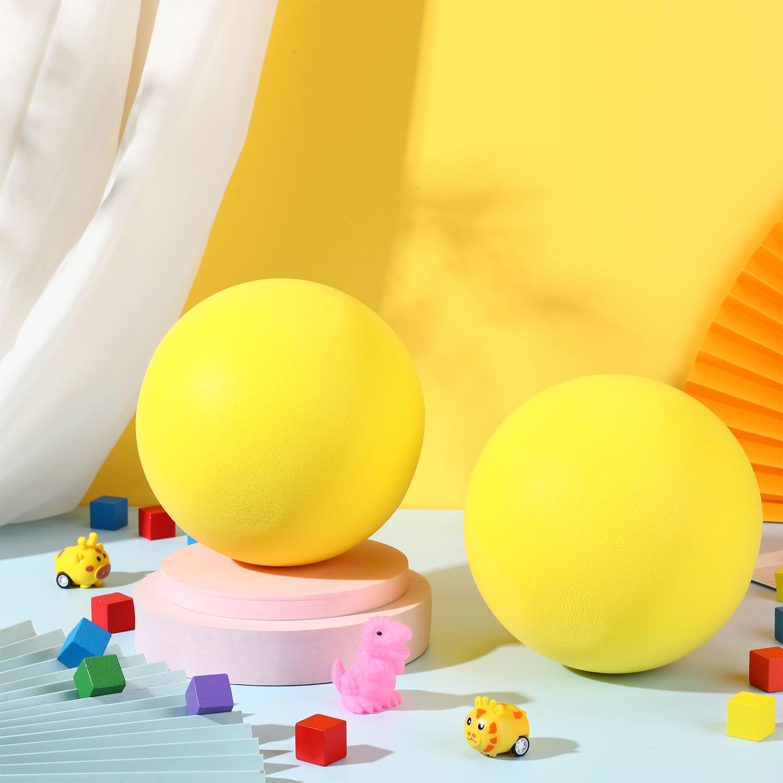 2 Pack 7 Inch High Density Foam Balls - Soft, Bouncy & Silent for Indoor/Outdoor Sports, Classroom Games, Yoga, and Physical Therapy - Lightweight & Easy to Grasp (Yellow)