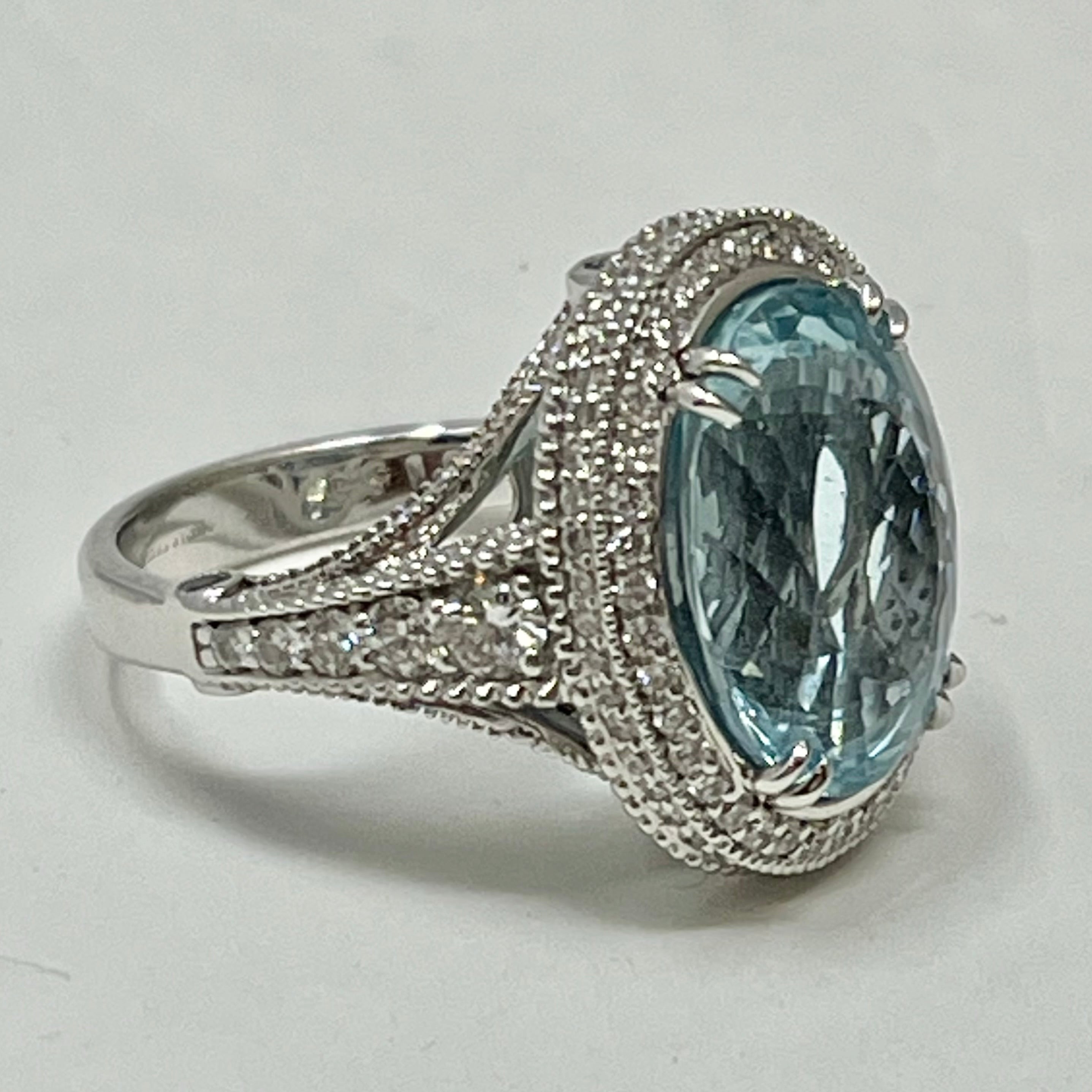 18K White Gold Aquamarine and Diamond Ring for Women - Elegant March Birthstone Jewelry - Perfect for Engagement, Anniversary & Special Occasions