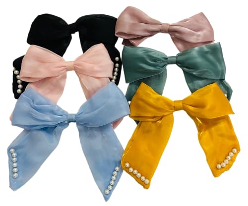 Samyak 6-Piece Pearl Hair Bows for Women & Girls - Elegant Hair Clips Barrettes Hair Accessories for Parties, Weddings & Everyday Wear