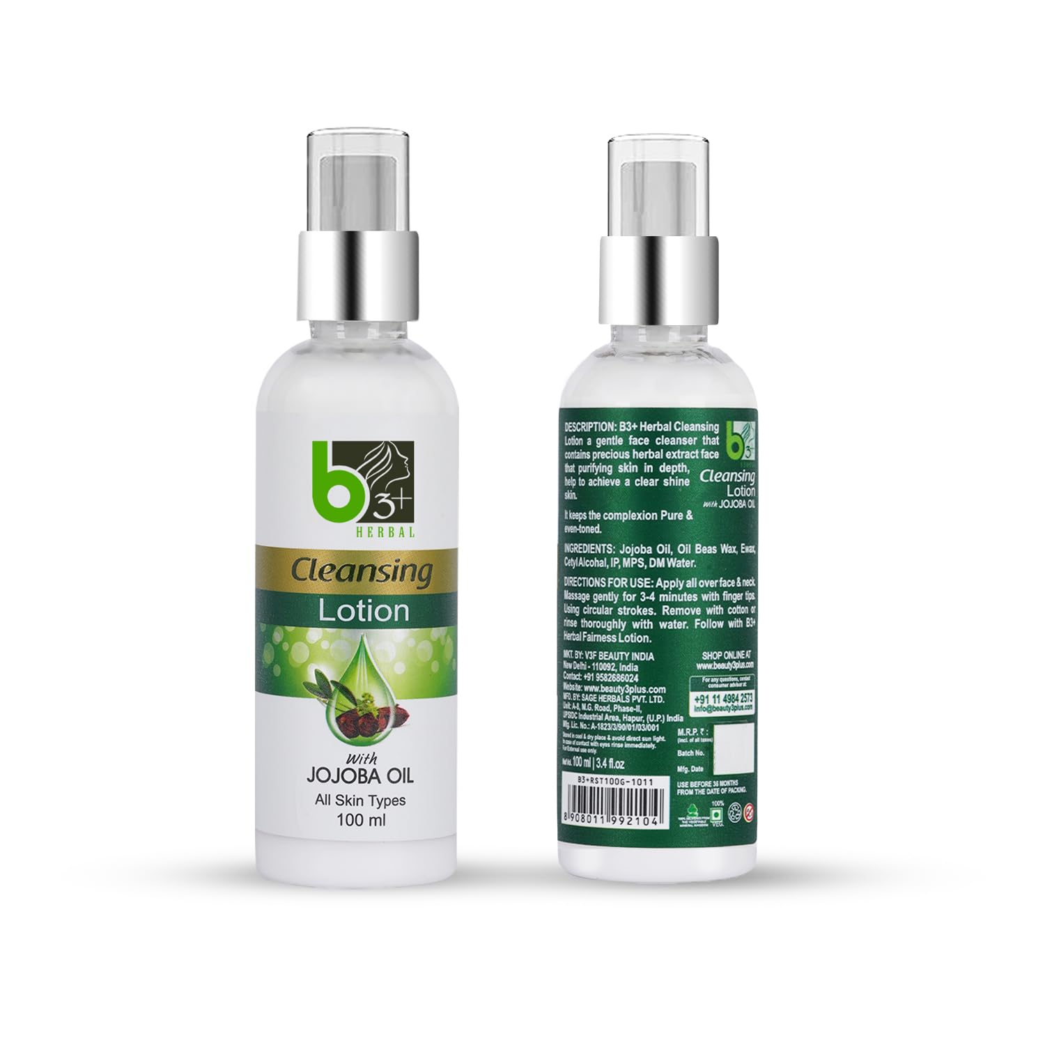 B3+ Herbal Cleansing Lotion with Jojoba Oil - Gentle Face Wash with Natural Herbs for All Skin Types | 100ml | Perfect for Daily Skincare Routine & Makeup Removal