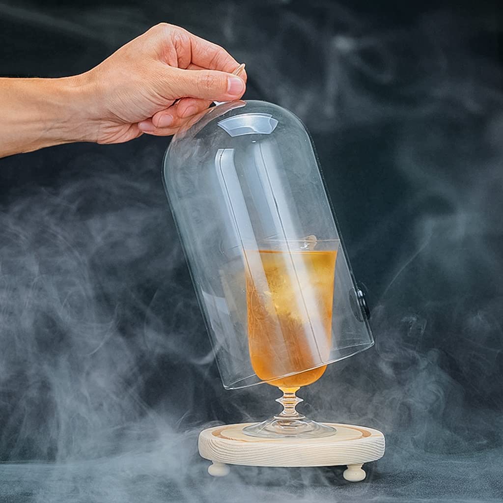 Premium Glass Smoke Infuser Dome - Cocktail Smoker Cover with Wooden Base | Perfect for Smoking Infusion Plates, Bowls & Cocktail Glasses | Ideal for Home Bars, Mixology & Gourmet Food Presentation