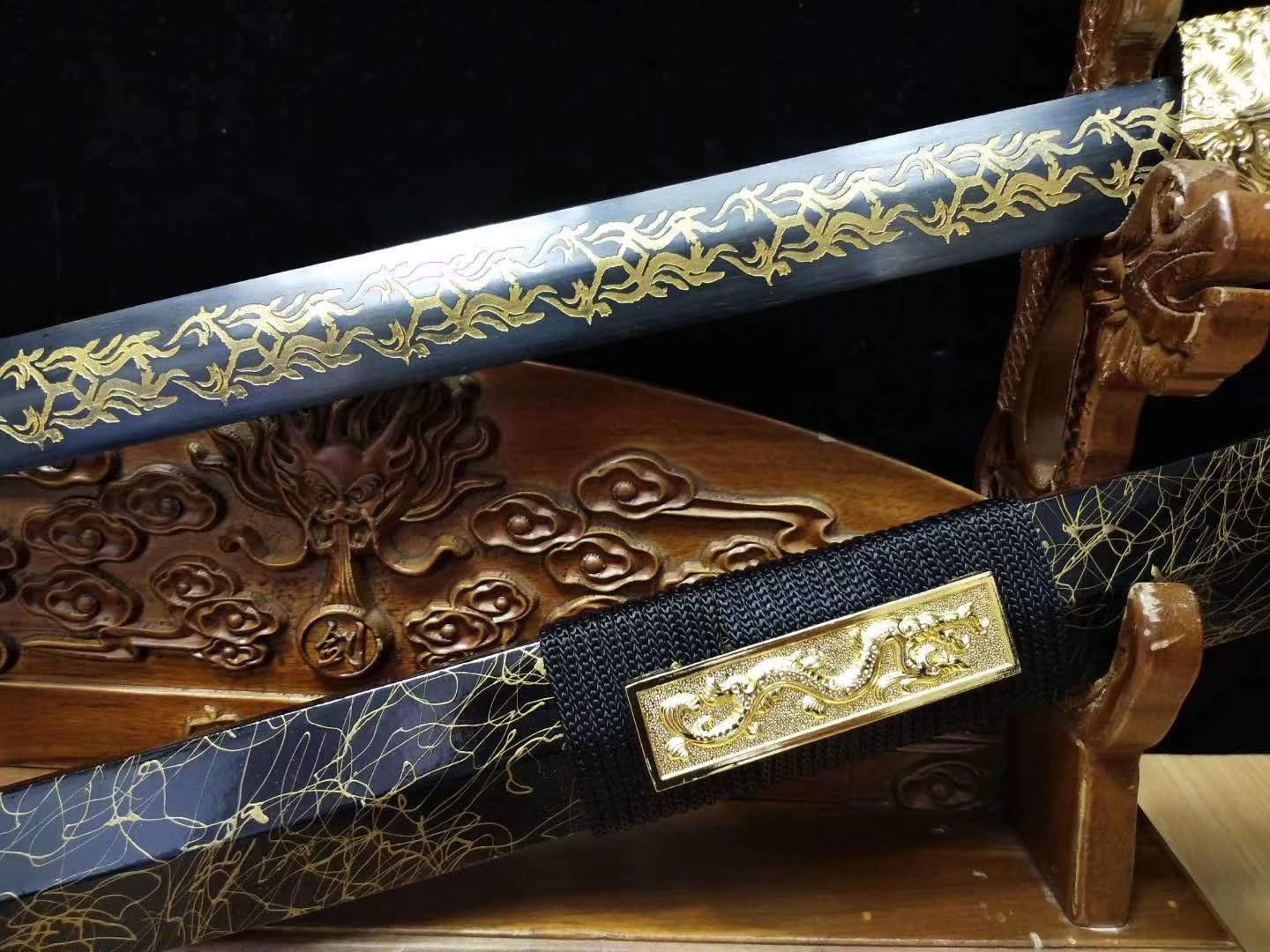 Premium Chinese Han Sword - Medium Carbon Steel Etched Blade with Alloy Fittings - Authentic Kung Fu Weapon & Collector's Gift for Martial Arts Enthusiasts, Historical Reenactments, and Home Decor Display