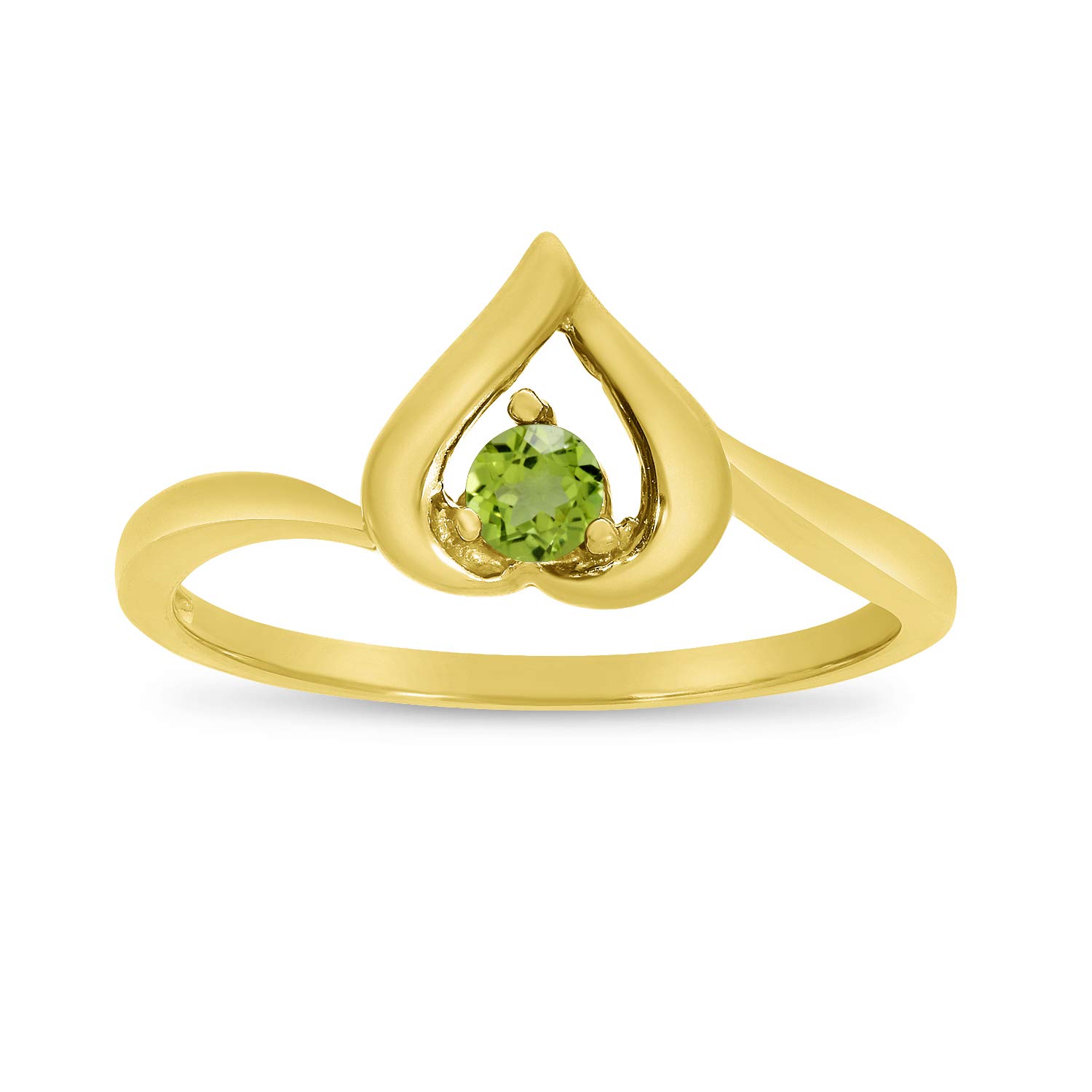 14K Yellow Gold Round Peridot Heart Ring for Women - Elegant Green Gemstone Jewelry Gift for Valentine's Day, Anniversary & Special Occasions