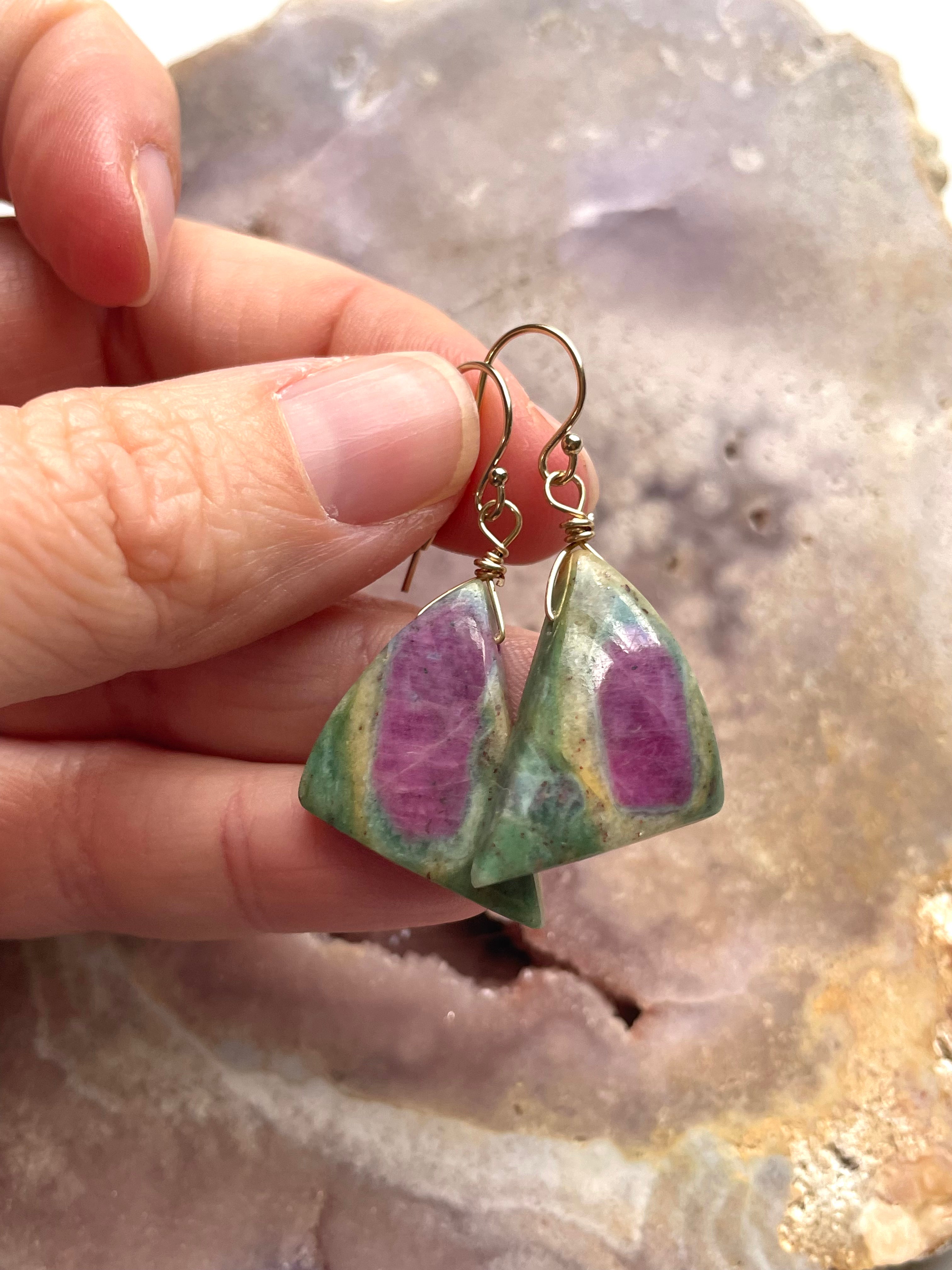 Natural Ruby in Fuchsite Earrings | Raw Crystal Stone Jewelry | July Birthstone Gift for Women | Elegant Dangle Earrings for Weddings, Parties & Special Occasions