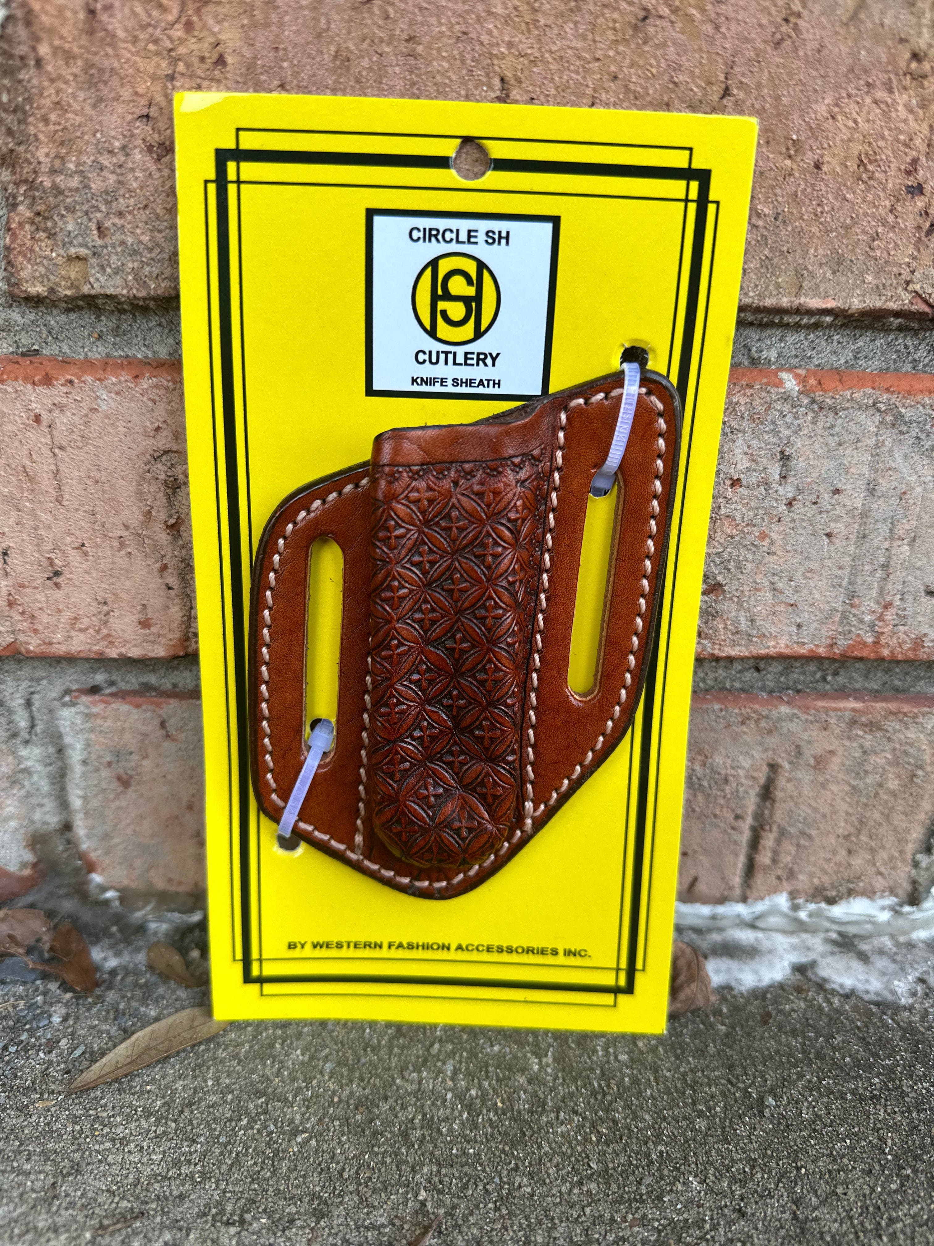 Circle SH Cross Detail Knife Sheath KS 134 - Durable Leather Knife Holder for Hunting, Camping & Outdoor Adventures