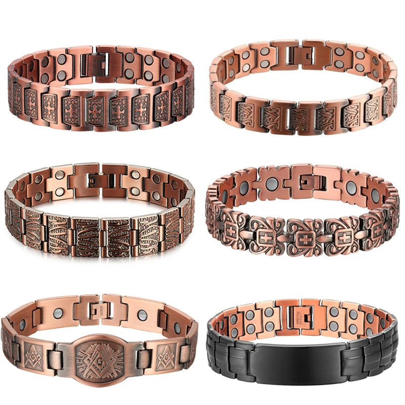 Men's Magnetic Health Bracelet - Pure Copper Energy Bracelet with Blood Pressure Magnets | Pain Relief & Improved Circulation | Perfect for Fitness, Work & Daily Wear