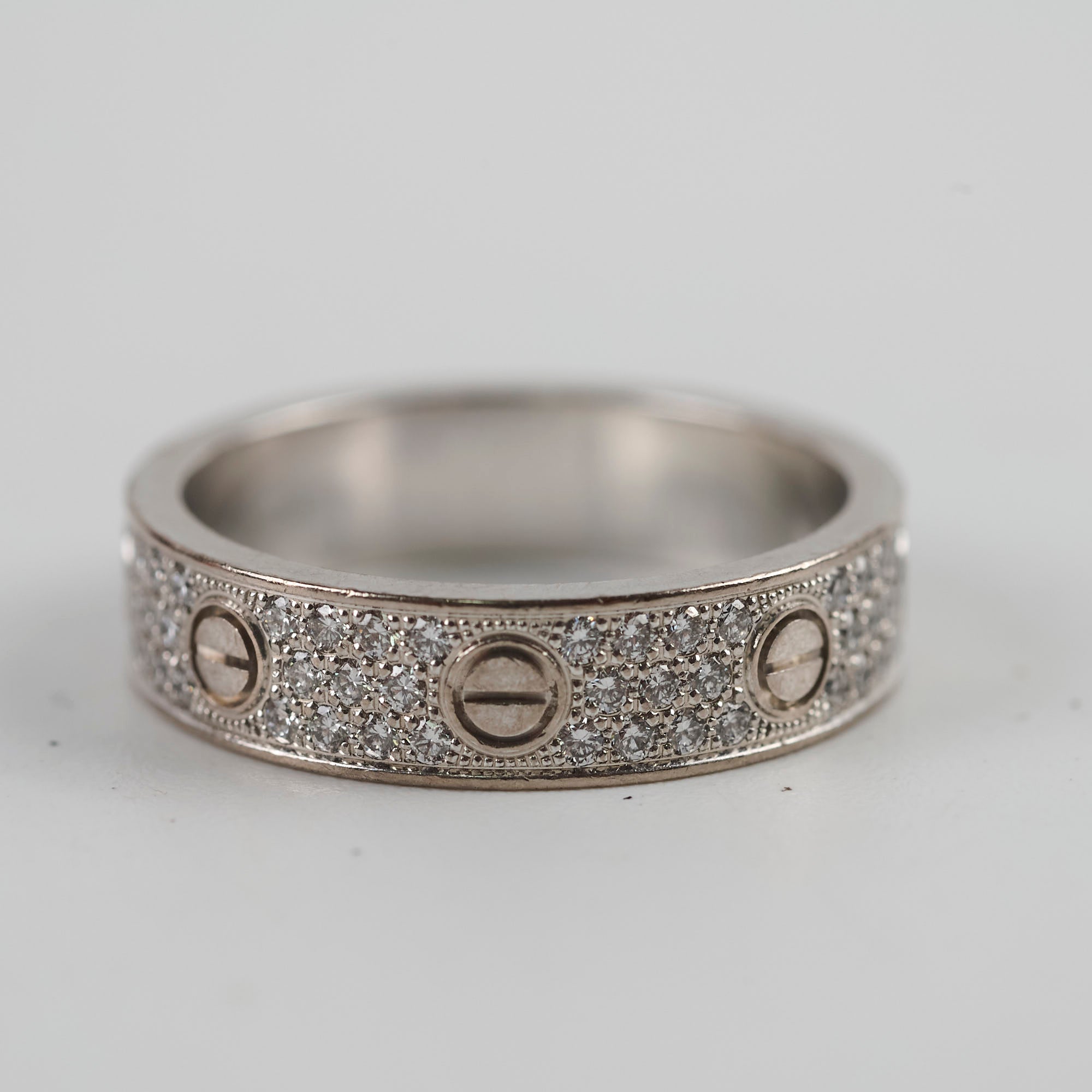 Cartier Pave Diamond Love Ring in 18K White Gold - Size 53 for Women | Luxury Wedding Band, Anniversary Gift & Engagement Ring for Special Occasions
