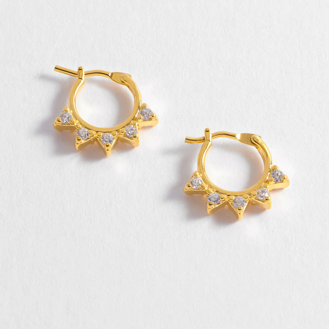 Estella Bartlett CZ Spike Hoop Earrings - Brass Gold Plated Cubic Zirconia Earrings for Women | Perfect for Parties, Weddings & Everyday Wear