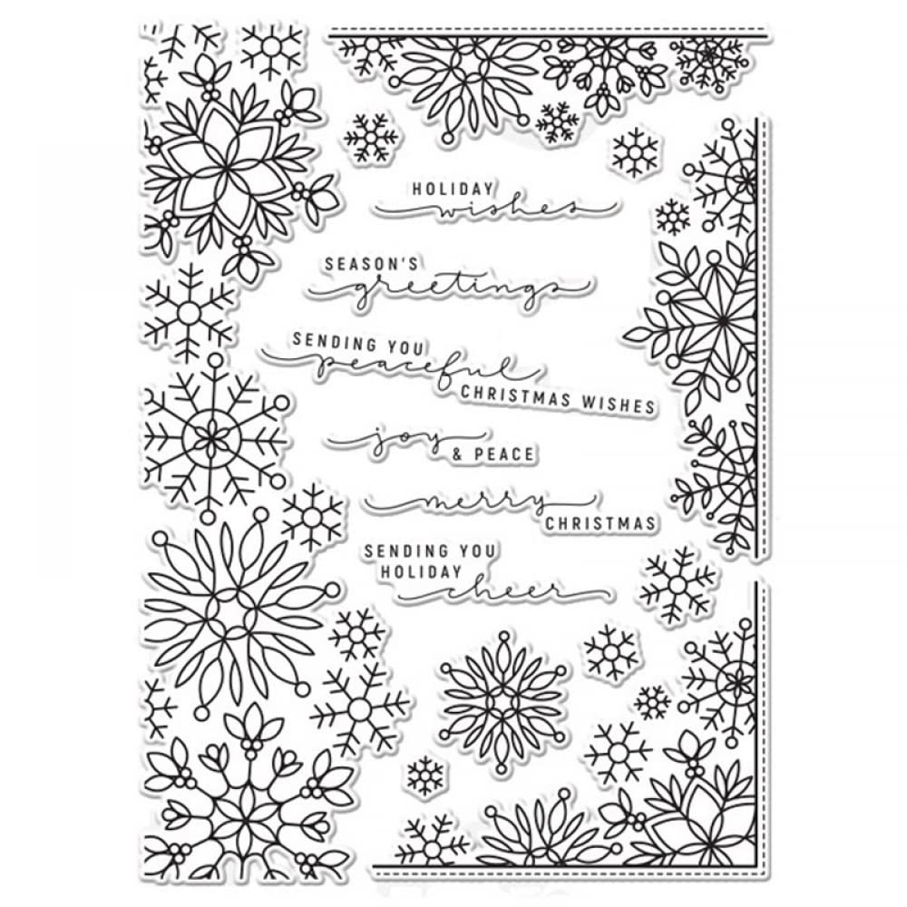 Christmas Stamps for Card Making - Snowflake Holiday Greetings DIY Scrapbooking Stamps (Joy & Peace, Merry Christmas) - Transparent Silicone Seal Stamps for Paper Crafts & Arts Supplies - Perfect for Holiday Cards, Gift Wrapping & Winter Decorations