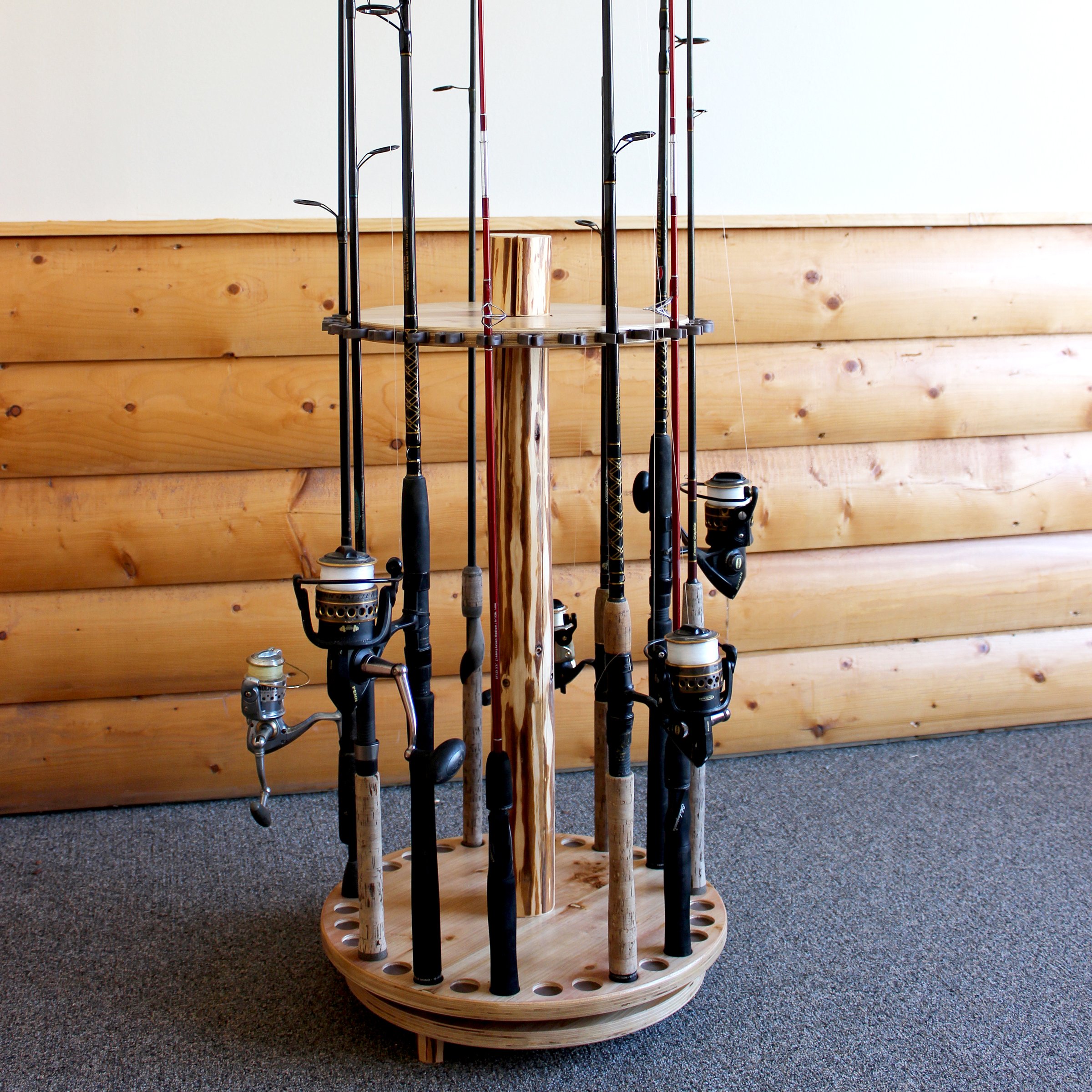 Rush Creek Creations 360° Rotating Fishing Rod Holder - Garage Storage Organizer for Fishing Poles, Reels, Tackle Box & Gear Accessories | Perfect for Boat, Garage & Workshop Organization