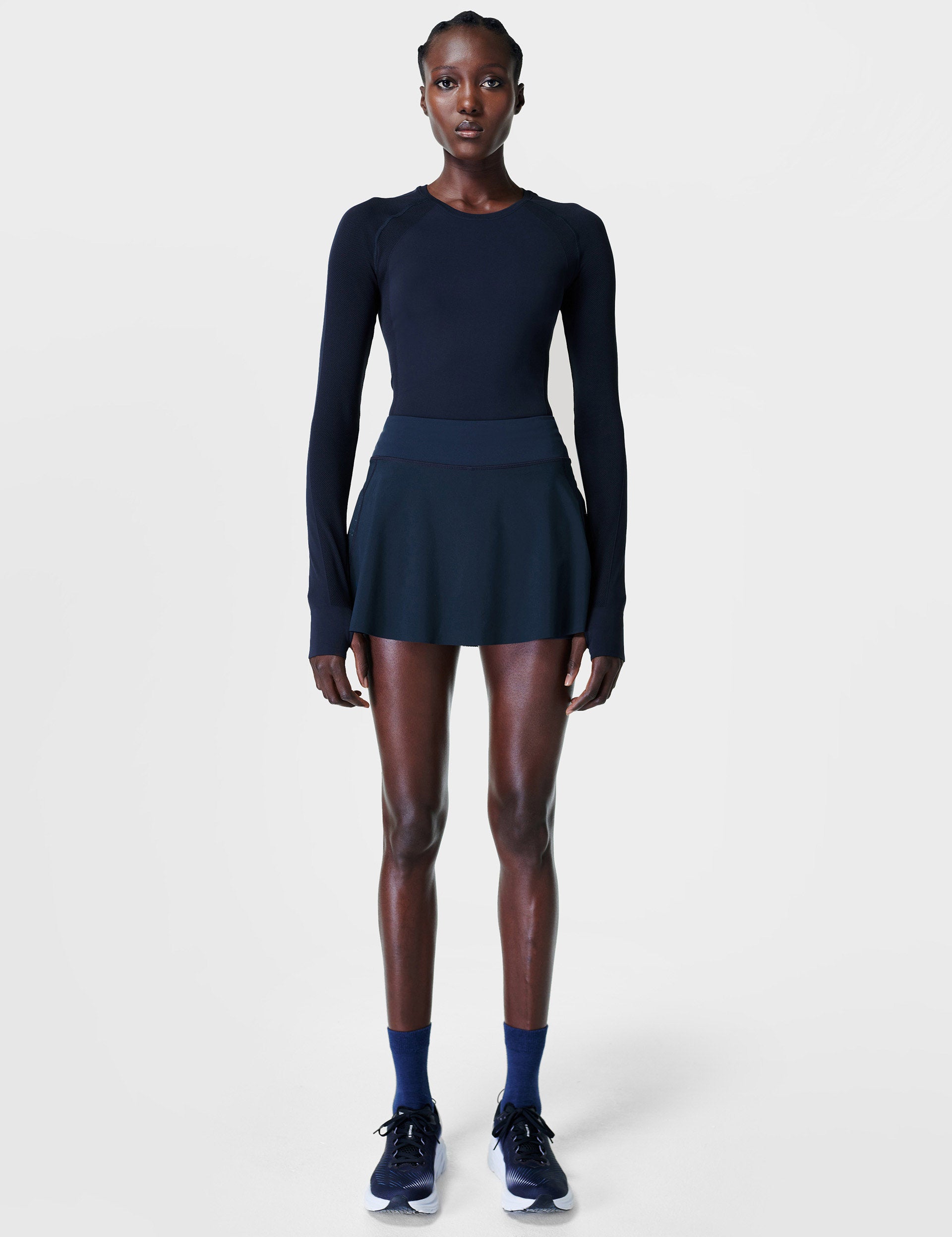 High-Performance Seamless Workout Long Sleeve Top for Athletes - Navy Blue - Gym, Running & Yoga Training Apparel