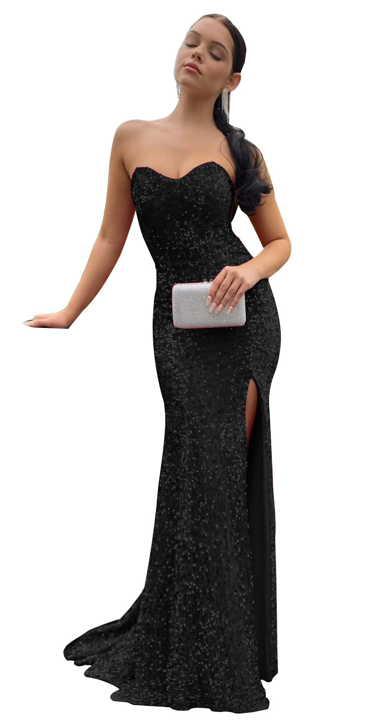 Sparkling Sweetheart Neckline Long Prom Dresses with Sequins - Mermaid Evening Gowns for Bridesmaids & Formal Parties | Elegant Bodycon Split Design for Homecoming, Quinceañera & Special Occasions