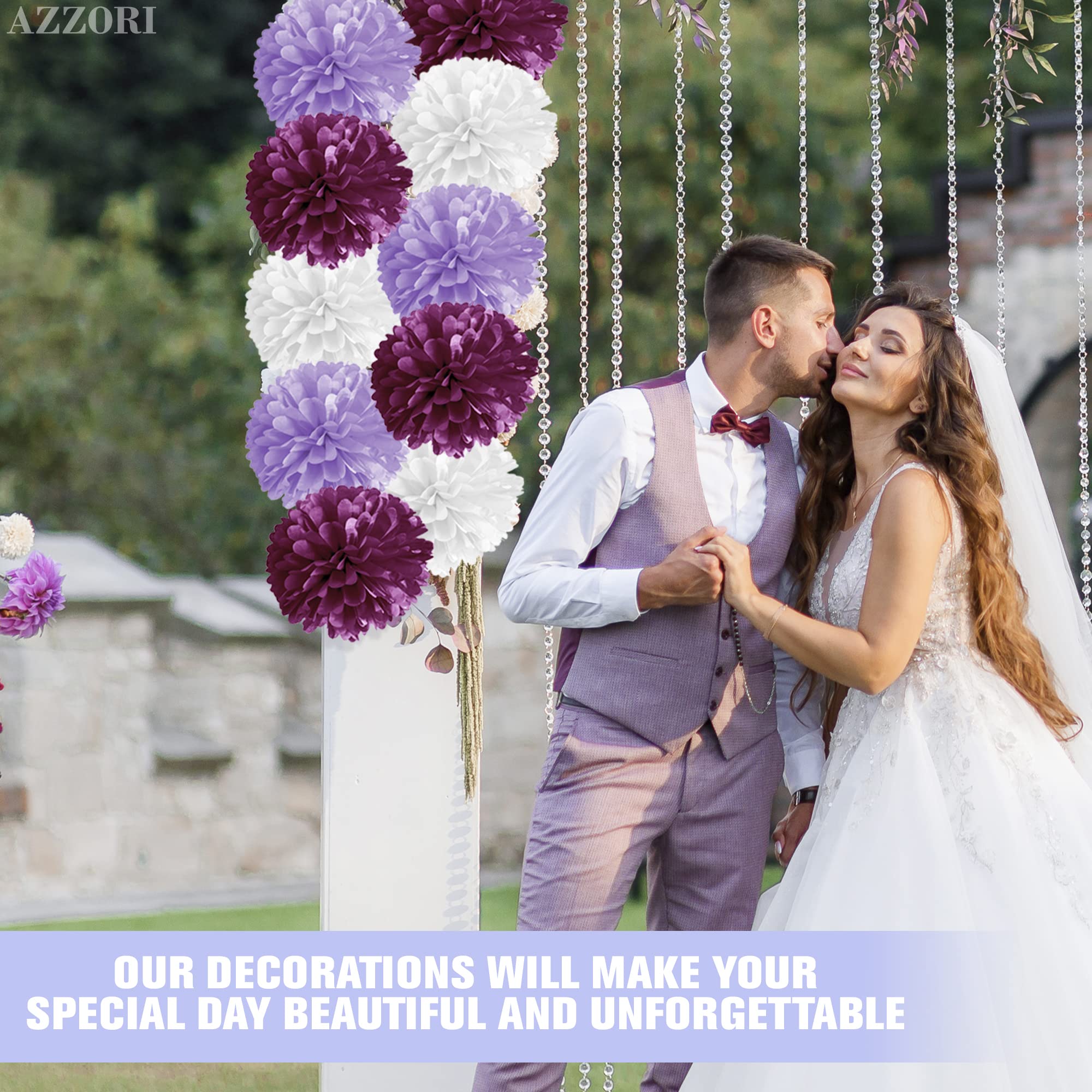 16 Pcs Purple Tissue Paper Flowers - Bulk Purple Birthday Party Decorations for Women, Retirement, Bridal Shower & Baby Shower | DIY Floral Backdrop, Table Centerpieces, Wall Decor