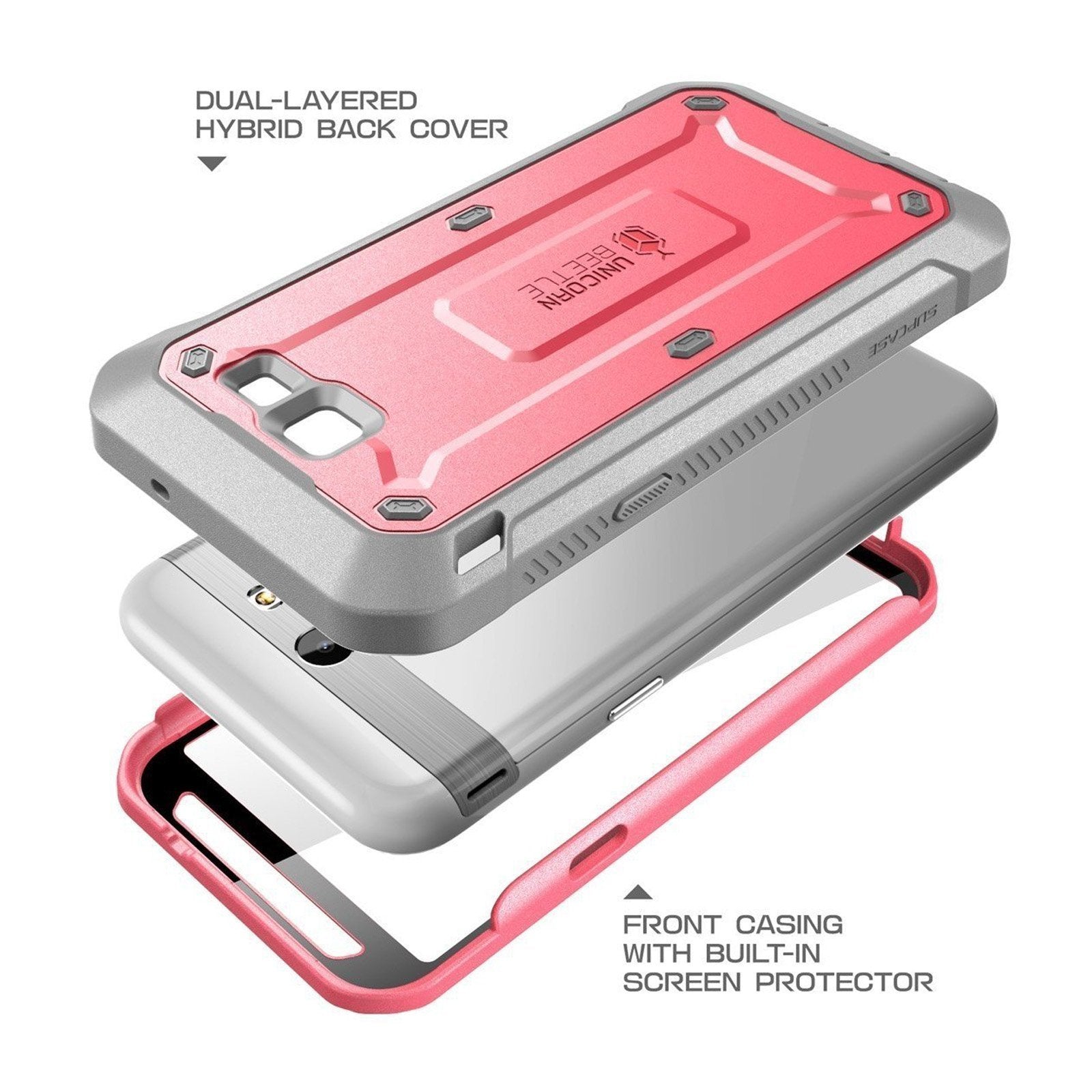 Samsung Galaxy J7 (2017) Unicorn Beetle Pro Full-Body Rugged Holster Case - Shockproof, Military-Grade Protection - Pink | Perfect for Outdoor Activities, Construction Work & Extreme Sports
