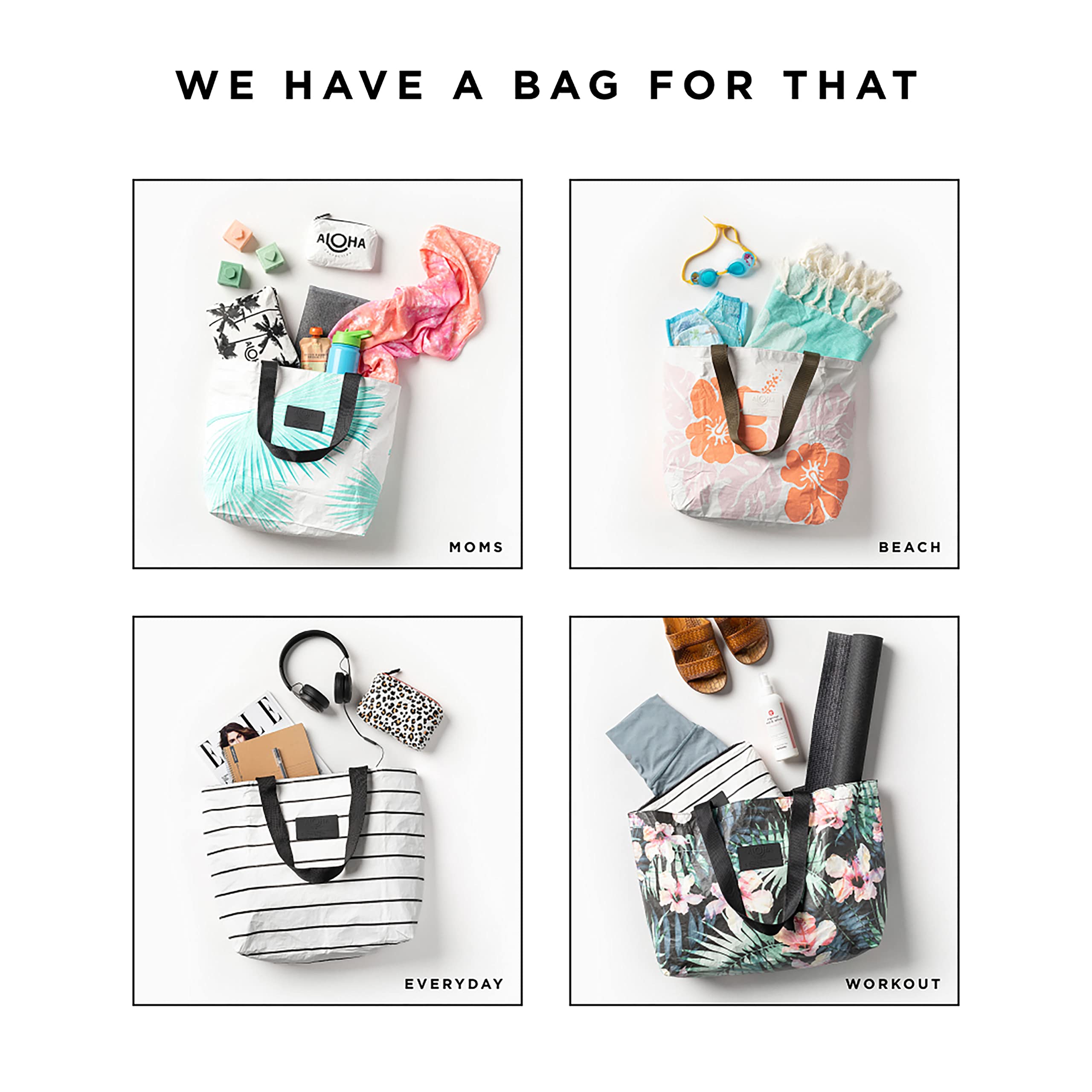 ALOHA Collection Lightweight Packable Splash-Proof Beach Tote Bag - Easy to Clean & Water-Resistant - Perfect for Travel, Shopping, and Beach Days