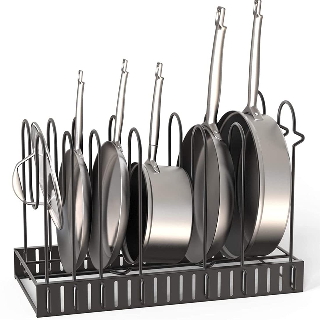 5-Layer Adjustable Pot and Pan Organizer Rack - Heavy Duty Cast Iron Frying Pan & Lid Storage - Space Saving Kitchen Cabinet Organizer for Pots, Pans & Cookware - Perfect for Small Kitchens & Apartment Cooking
