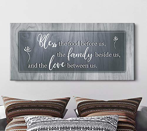 Bless the Food Before Us Framed Wall Art - 42x19 Inch Grey Kitchen & Dining Room Decor Sign for Home, Farmhouse, Restaurant - Perfect for Farmhouse Style Dining Areas & Cozy Kitchen Wall Decor