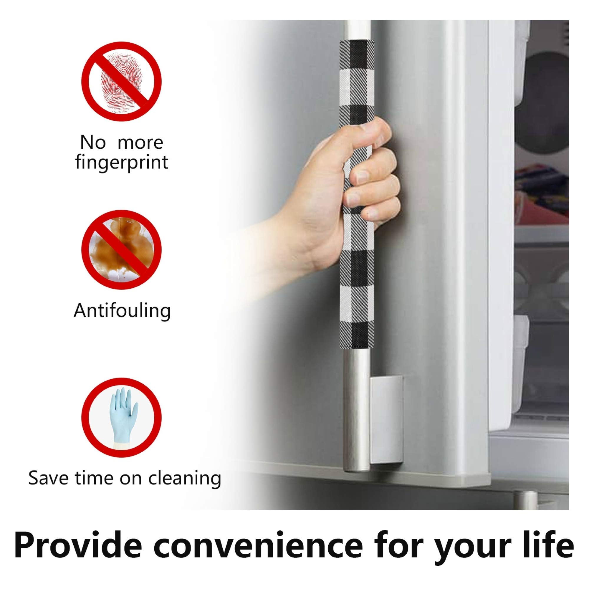 Black and White Plaid Refrigerator Door Handle Covers (2-Pack) – Dishwasher, Microwave & Cabinet Protectors – Soft Cloth Kitchen Appliance Covers for Cleaning & Decoration – Perfect for Modern Kitchens & Home Organization