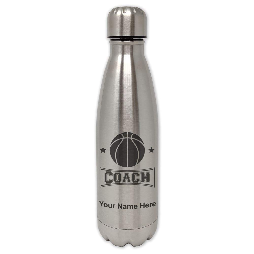 LaserGram 20oz Stainless Steel Water Bottle with Personalized Engraving - Insulated Single Wall Design for Basketball Coaches - Perfect for Gym, Sports & Outdoor Activities
