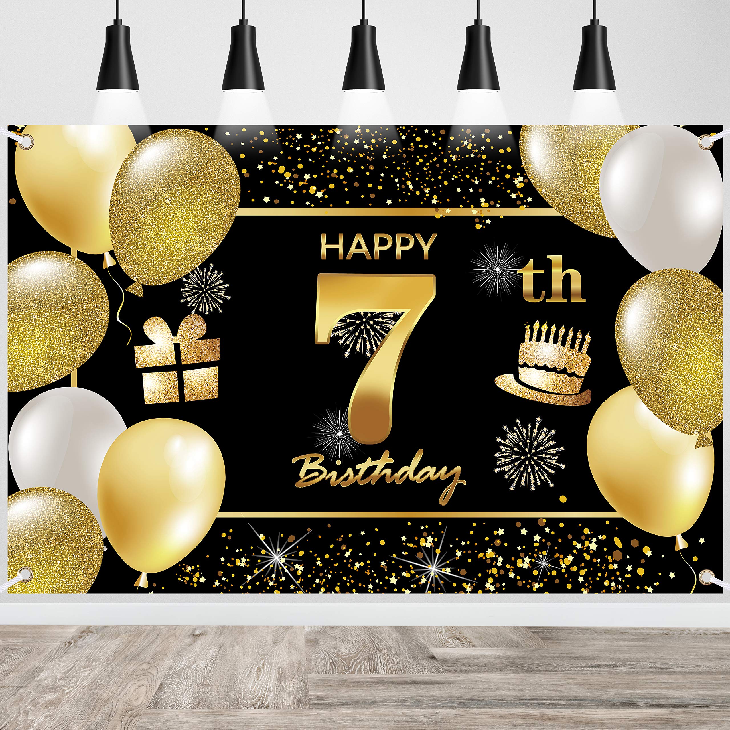 7th Happy Birthday Banner - Colorful Birthday Decorations for Men, Boys & Kids - Party Backdrop, Wall Decor for Birthday Celebrations & Photo Booths