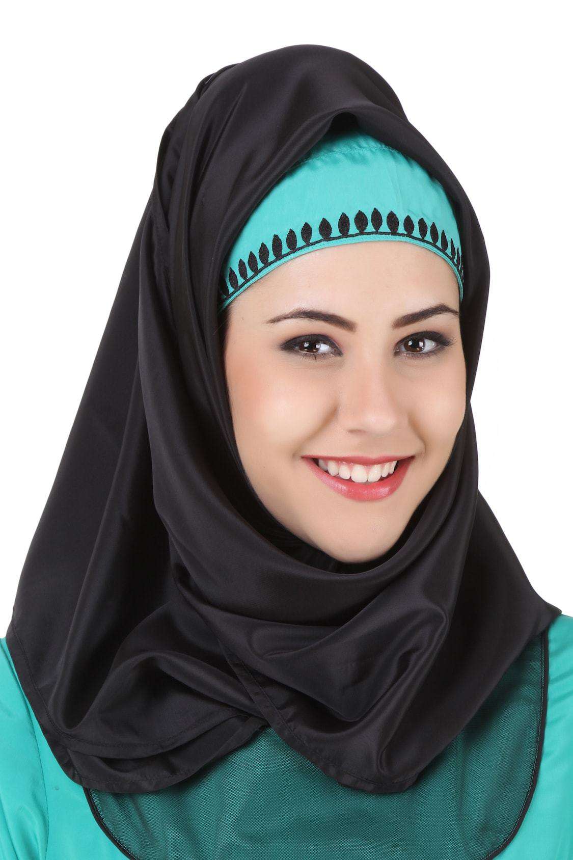 Elegant Turquoise Green and Black Net Crepe Abaya for Women - Perfect for Eid, Weddings, and Special Occasions