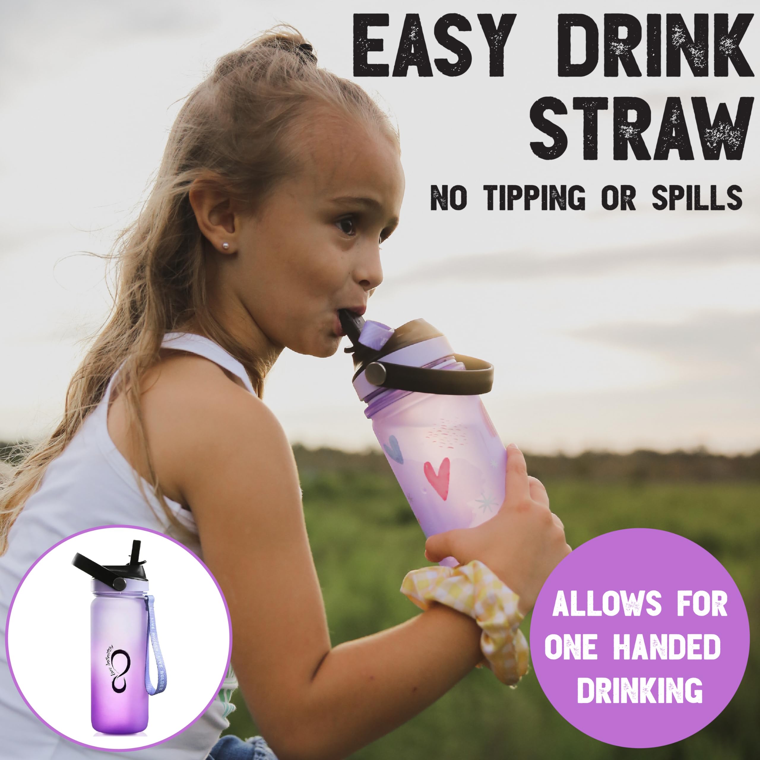 Live Infinitely 20oz Kids Water Bottle with Easy Sip Straw - BPA Free, Dishwasher Safe, Leak Proof - Perfect for School, Sports, and Outdoor Activities