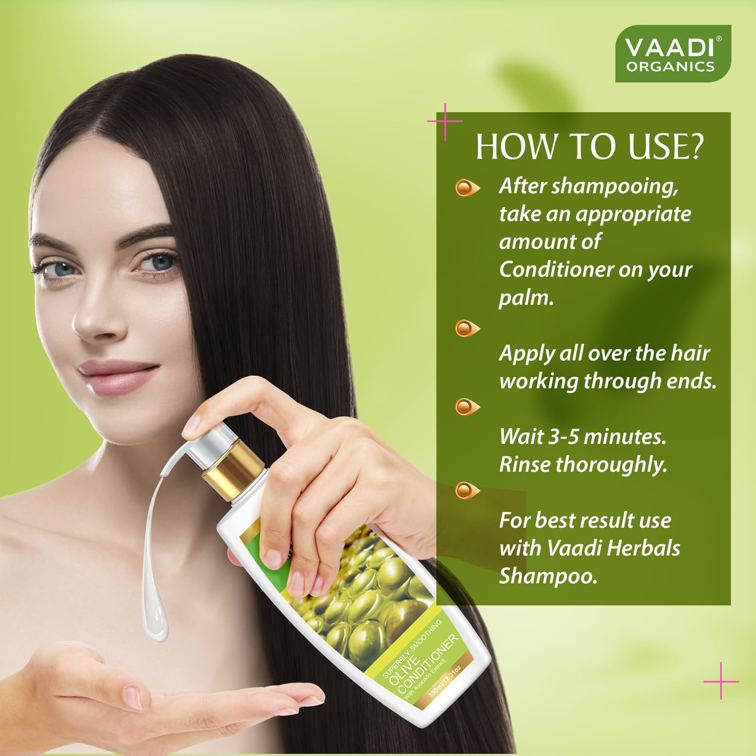 Vaadi Herbals Olive & Avocado Hair Conditioner - 350ml | Deep Moisturizing & Nourishing for Dry, Damaged Hair | Perfect for Daily Use & Salon-Like Results at Home