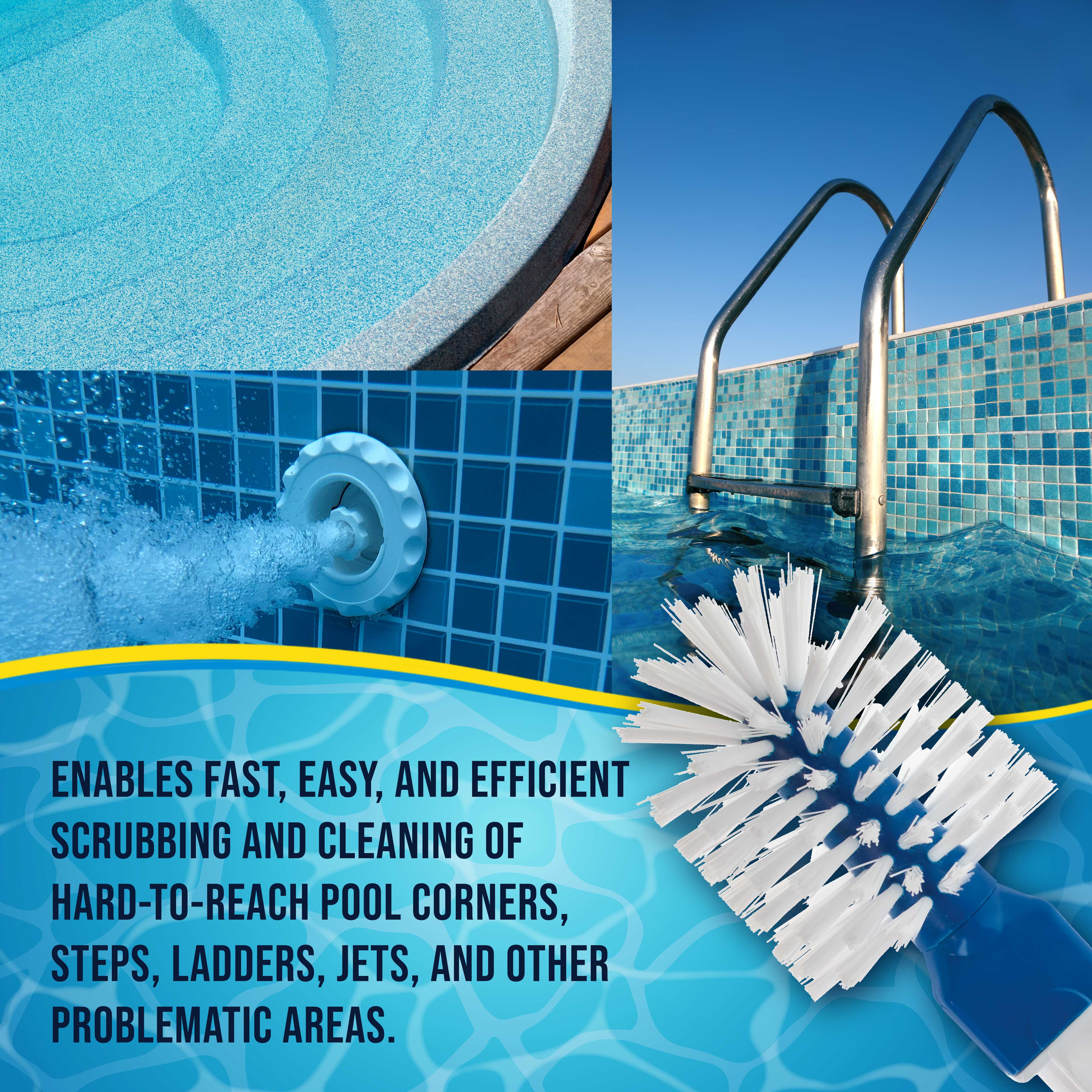 **Heavy-Duty Round Pool Brush with Pole Handle - Strong Nylon Bristles for Cleaning Corners, Steps, Spa Jets - Ideal for In-Ground & Above-Ground Pools - Perfect for Removing Algae, Debris & Dirt**