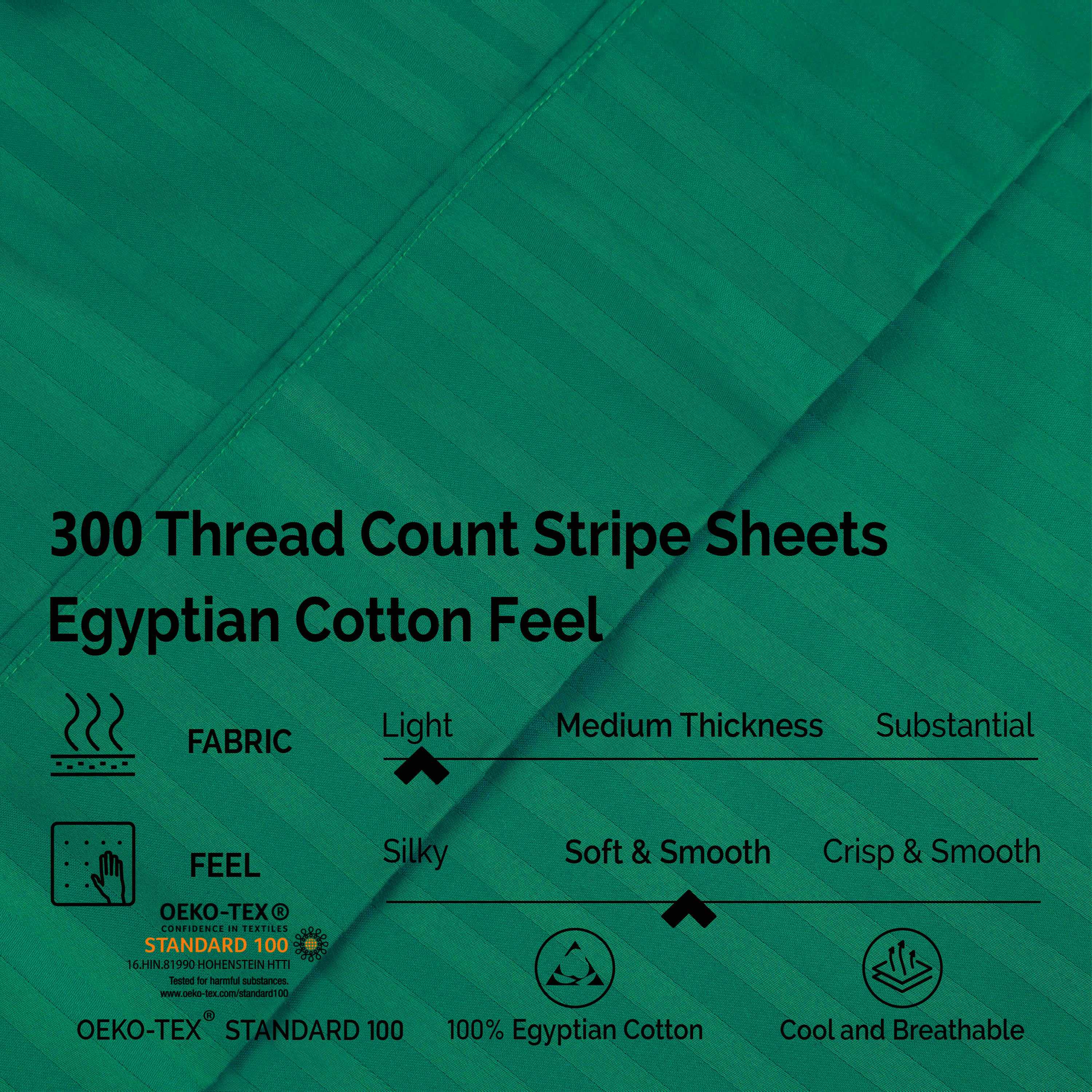 Premium Egyptian Cotton 300 Thread Count Sheet Set - Deep Pocket Fitted, Flat & Pillowcases - Soft Luxury Bedding for Master Bedroom or Guest Room