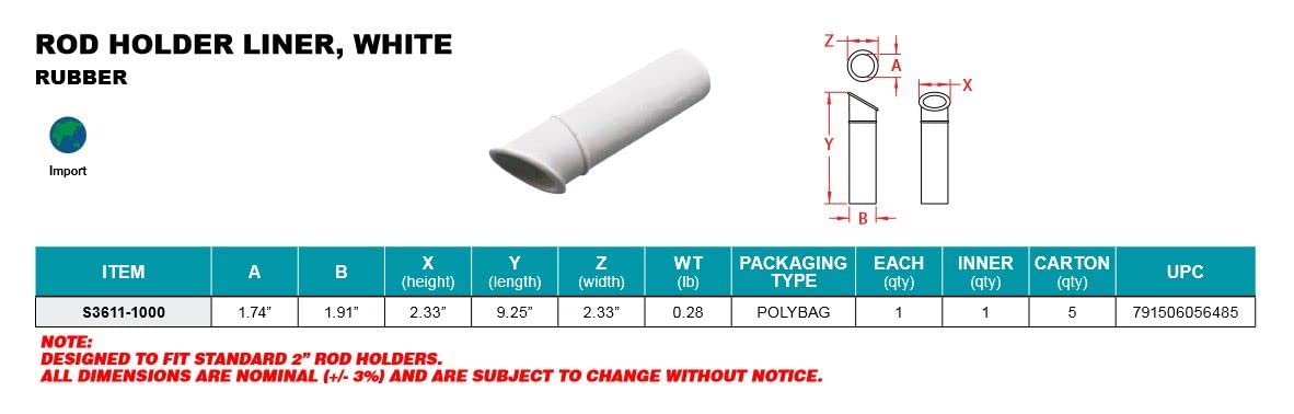 Stainless Steel Rod Holder Liner - White Replacement Liner for Fishing Rod Holders | Durable & Corrosion-Resistant for Marine & Outdoor Use