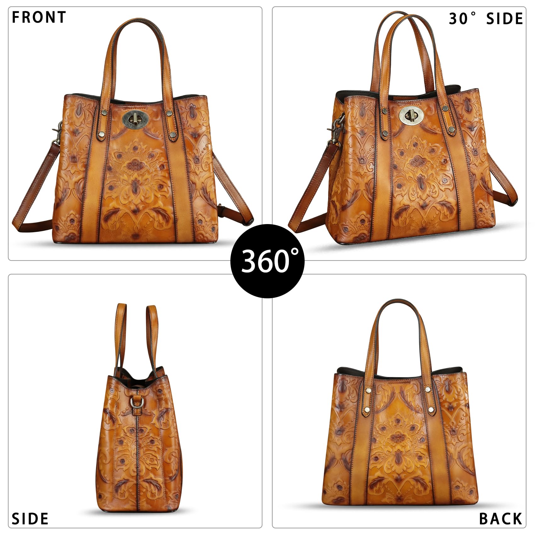 Genuine Leather Satchel for Women - Handmade Embossed Top Handle Shoulder Bag, Crossbody Tote Purse - Perfect for Work, Travel & Everyday Use