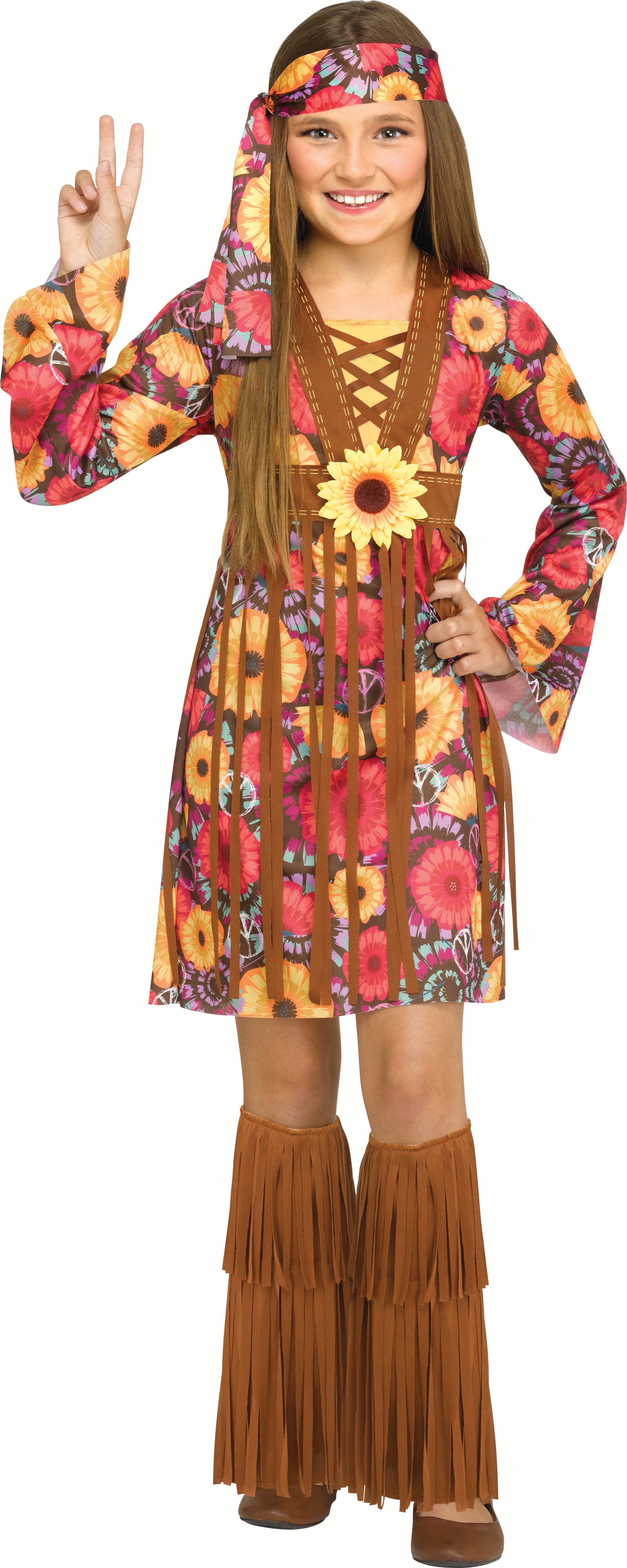 60s Flower Power Hippie Girls Costume - Retro 1960s Hippie Outfit for Women & Teens - Perfect for Halloween, Theme Parties & Music Festivals